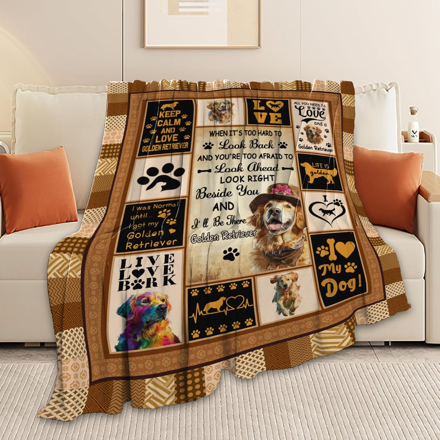 Golden Retriever Throw Blanket Golden Retriever Puppy Stuff Gifts for Dog Lover Kids Girls Boys Adults Women Men Soft Cozy Warm Plush Fluffy Fuzzy Fleece Blanket Decor 60''X80''