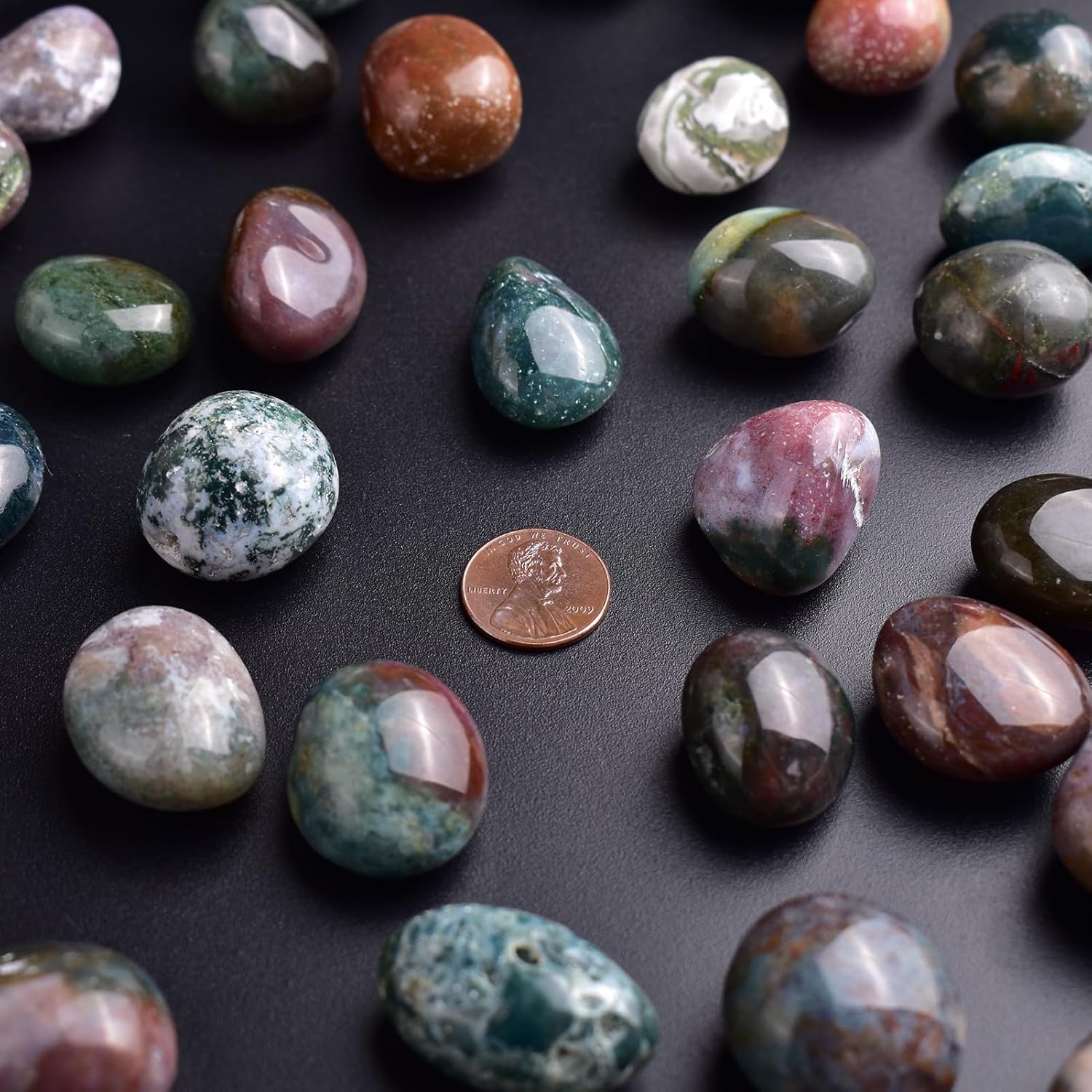 Polished Stone Set Ocean Jasper Crystals, 0.8" Handpicked Tumbled Gemstones Rocks, Pebbles for Reiki, Chakra, Healing, Home Decor