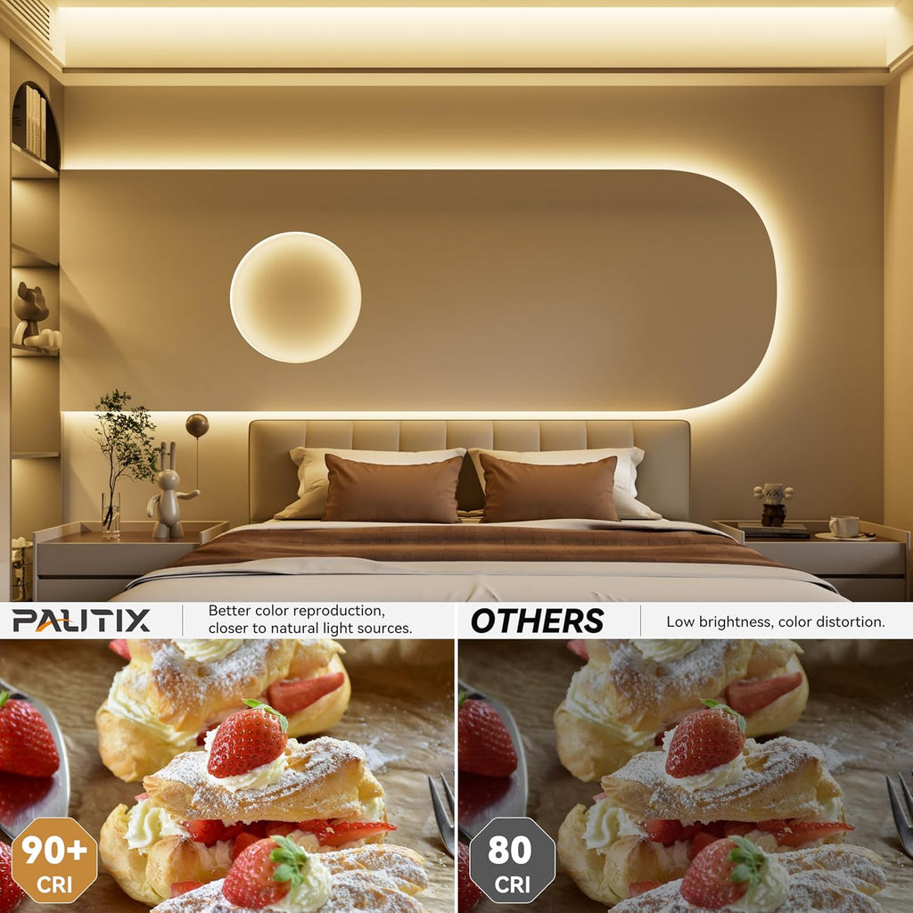 PAUTIX COB LED Strip Lights 40ft/12.2m Super Bright,504 LEDs/m Warm White 3000K CRI90+ Flexible LED Tape 24V for Cabinet Home DIY Lighting Projects with 2pcs COB Connector(Power Supply Not Included)