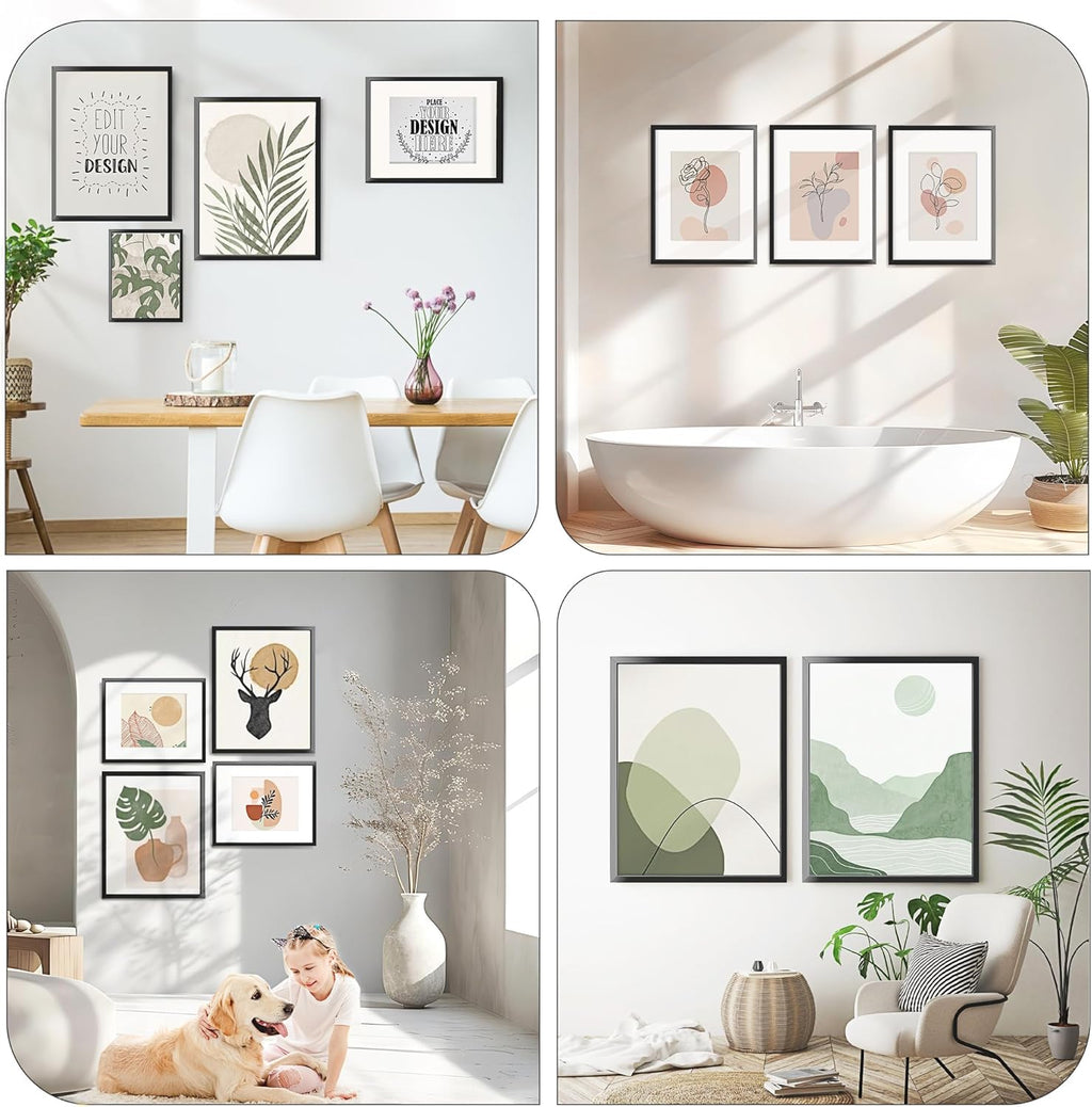 Heimlove 16x16 inch Black Square Picture Frame, 16x16 Aluminum Photo Frame, Standard Square Versatile Wall Display Frames Photo Frames For 12x12 with Mat, Wall Hook Included - (Set of 1 - Black)