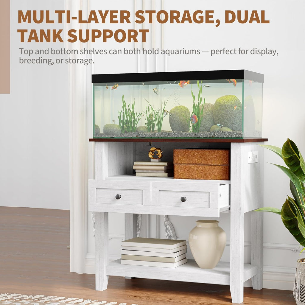 Garvee 20-29 Gallon Aquarium Stand with Charging Station, 660LBS Heavy Duty Fish Tank Stand with Drawers & Open Storage for Reptile Turtle Tank