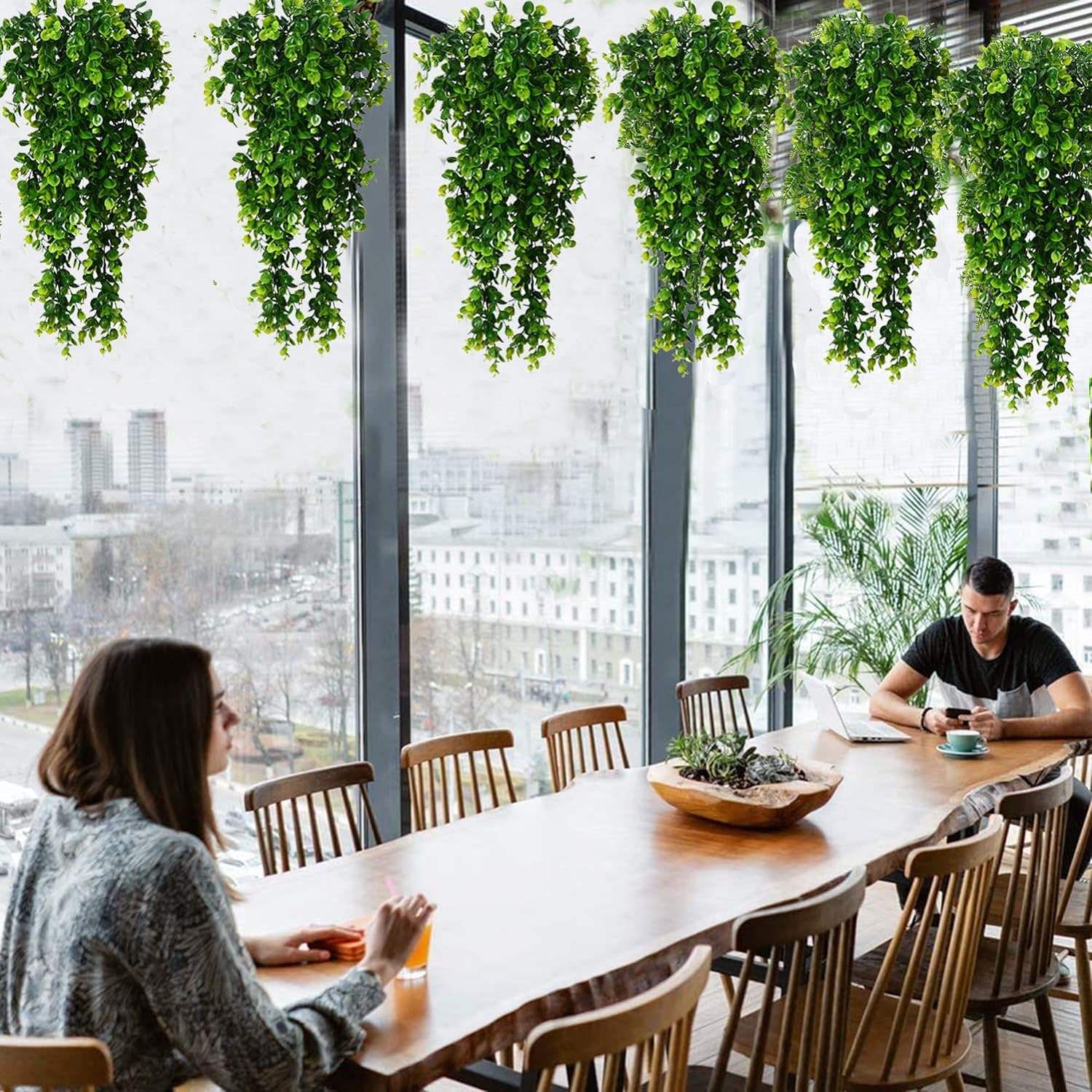 Hanging Fake Plants,4 Pcs Faux Eucalyptus Leaf Greenery Vine Plant Faux Plants Fake Ivy Room Decor Home Garden Wedding Party Indoor Outdoor Decorations (Vine)