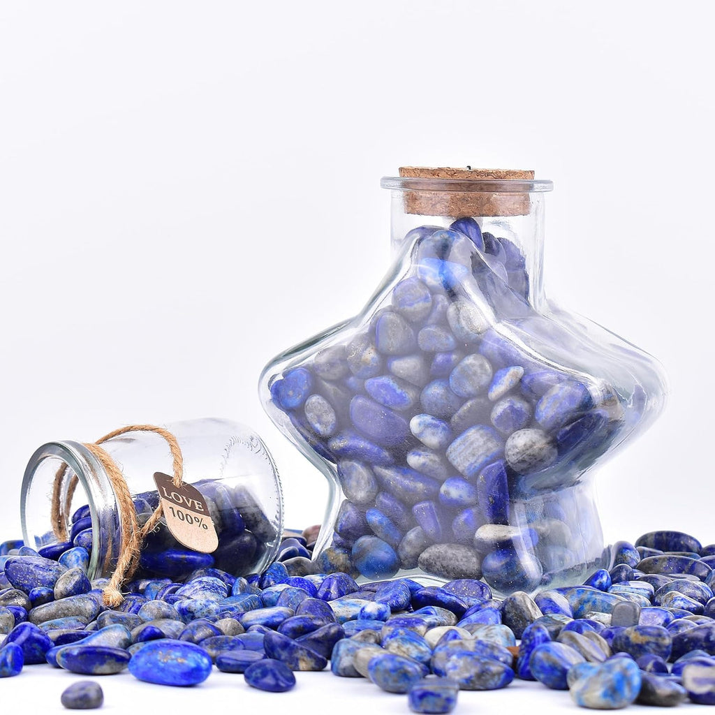 Polished Lapis Lazuli Crystal Chips Set, 0.4", 128 Pcs - Handpicked Tumbled Stones and Crystals Bulk for Healing, Reiki, Meditation, Witchcraft and Home Decor
