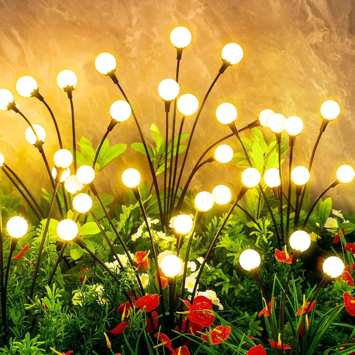 Solar Lights Outdoor Waterproof,6 Packs 48LED, Garden Decor, Patio Decor, Firefly Lights Solar Outdoor, Unique Gifts for Women