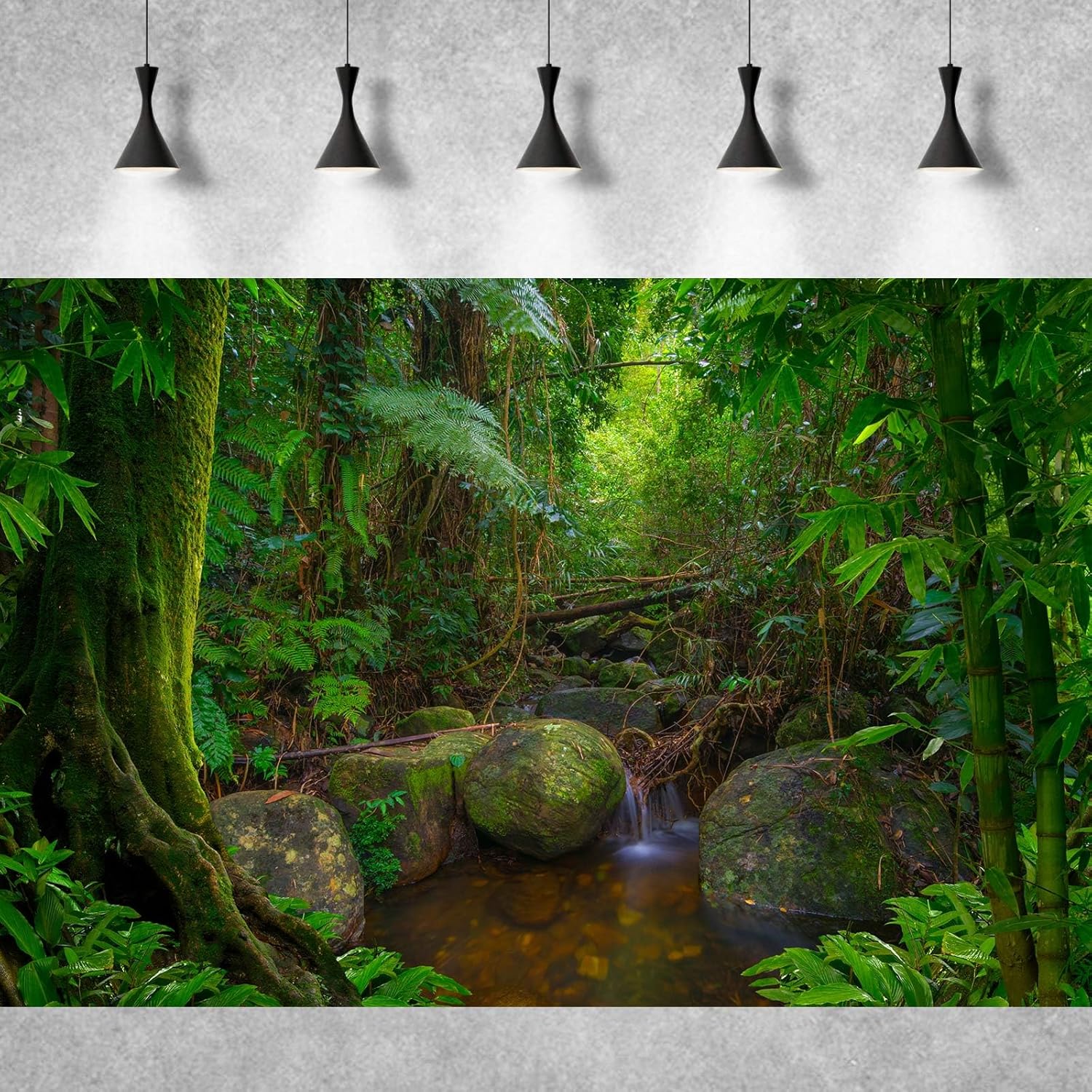 Forest Aquarium Background Jungle Rainforest Stream Terrarium Background Lush Green Trees with Moss Fish Tank Background Forest Stream Rock Reptile Habitat Background Poster Vinyl 24x12in