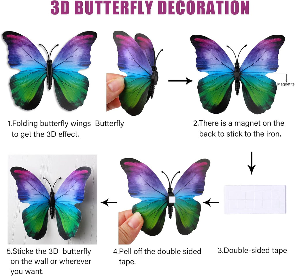 LiveGallery 72 PCS 6 Colors Removable 3D DIY Beautiful Butterfly Wall Decals Colorful Butterflies Art Decor Wall Stickers Murals for Kids Baby Boy Girls Bedroom Classroom Offices (Color)