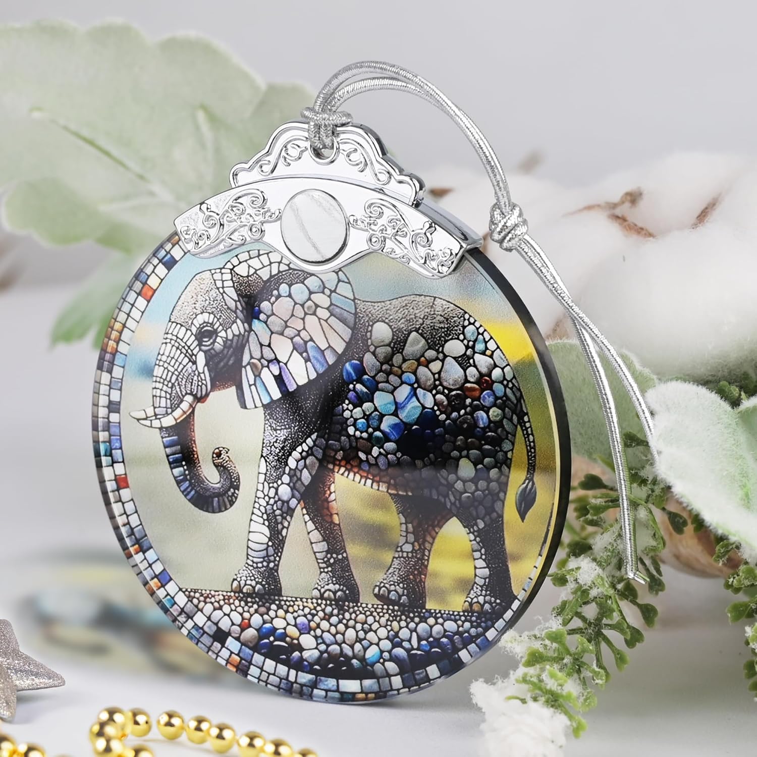 Christmas Ornament, 2025 Ornaments for Christmas Tree, Stained Glass Hanging Ornament, Holiday Ornaments, Unique Gift Idea - Elephant