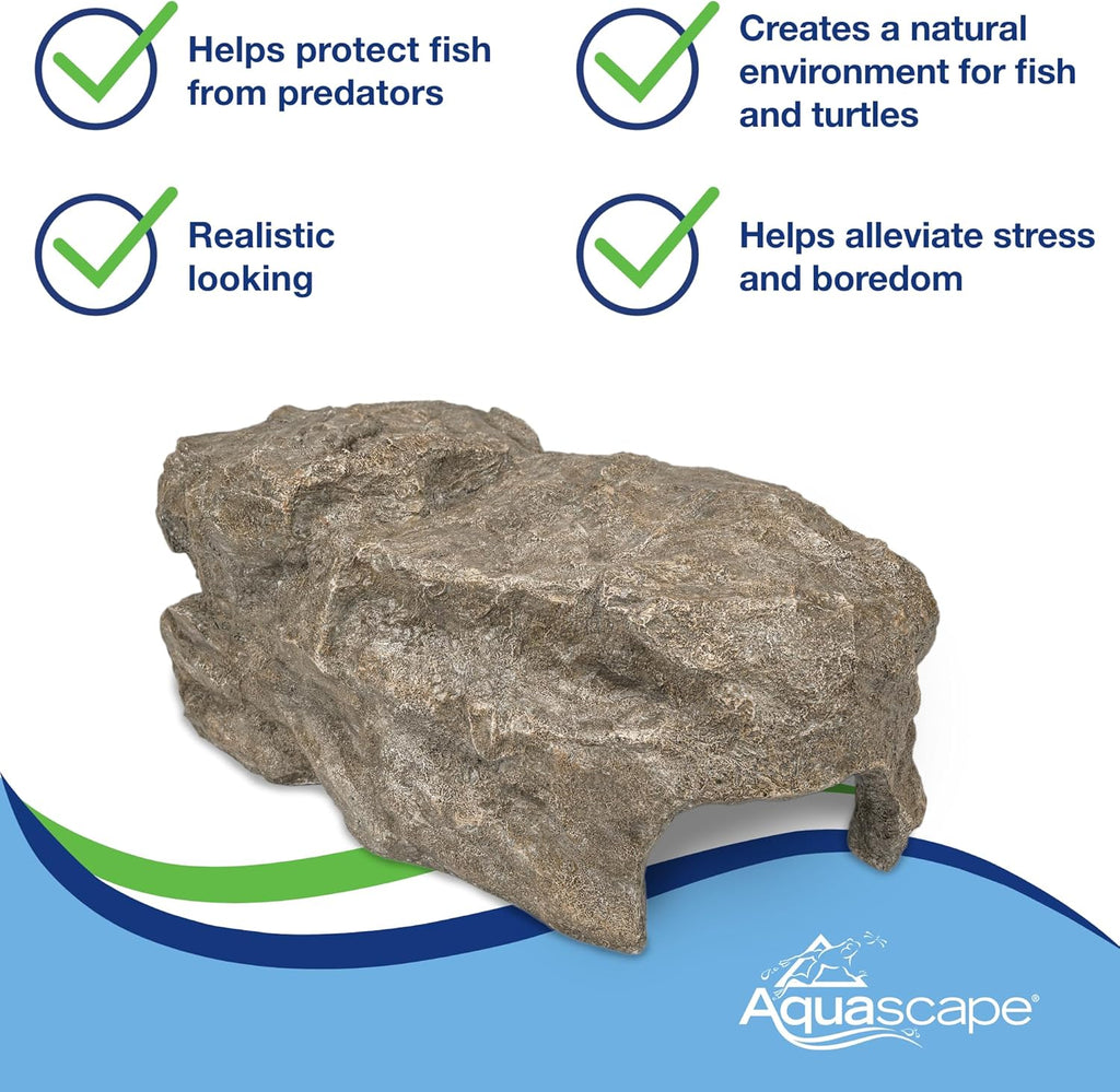 Aquascape Faux Rock Fish Cave, Predator Control and Decorative Shelter for Koi and Fish, Natural-Looking Rock Design, 25-inch L x 15-inch W, 78418