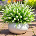 Geegoods Artificial White Lavender Flowers for Outdoors – 24 Bundles UV Resistant Fake Flowers with Monkey Grass, Realistic Artificial Plants Outdoor for Garden, Patio, Porch, Window Box & Home Décor