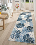 Wonnitar Monstera Leaf 2x6 Kitchen Rug Runner, Washable Blue Runner Rugs for Hallway, Non-Slip Tropical Plant Entryway Long Carpet Low Pile Accent Mat for Bedroom Bathroom Entrance