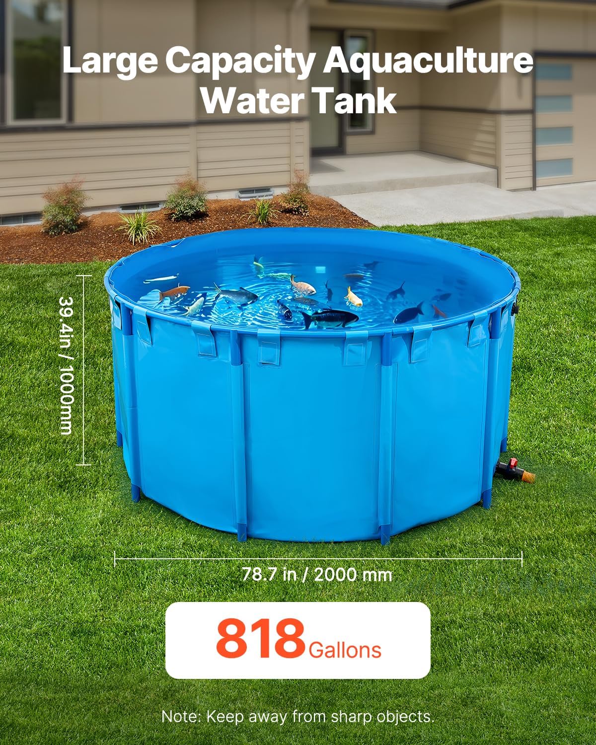 VEVOR Canvas Fish Pond, 818 Gal Capacity Above Ground Fish Pond, Foldable PVC Koi Tank, Round Goldfish Tank with Stable Frame and Drain Valve, for Aquaculture, Koi Breeding, and Irrigation