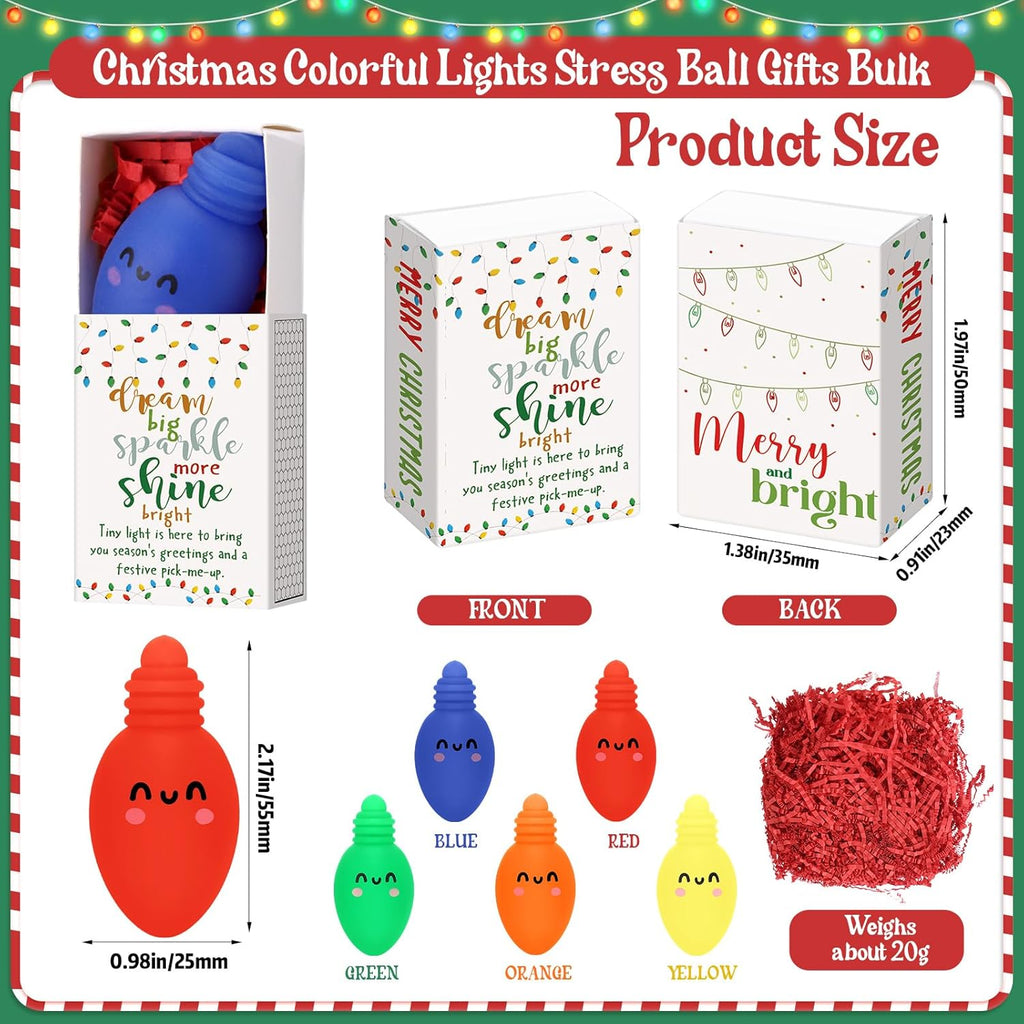 Wettarn 40 Sets Christmas Positive Gifts Light Bulb Stress Balls with Support Gift Boxes Bulk Merry Christmas Party Favors for Employee Coworker Friends Office Relief Toys Stocking Stuffers
