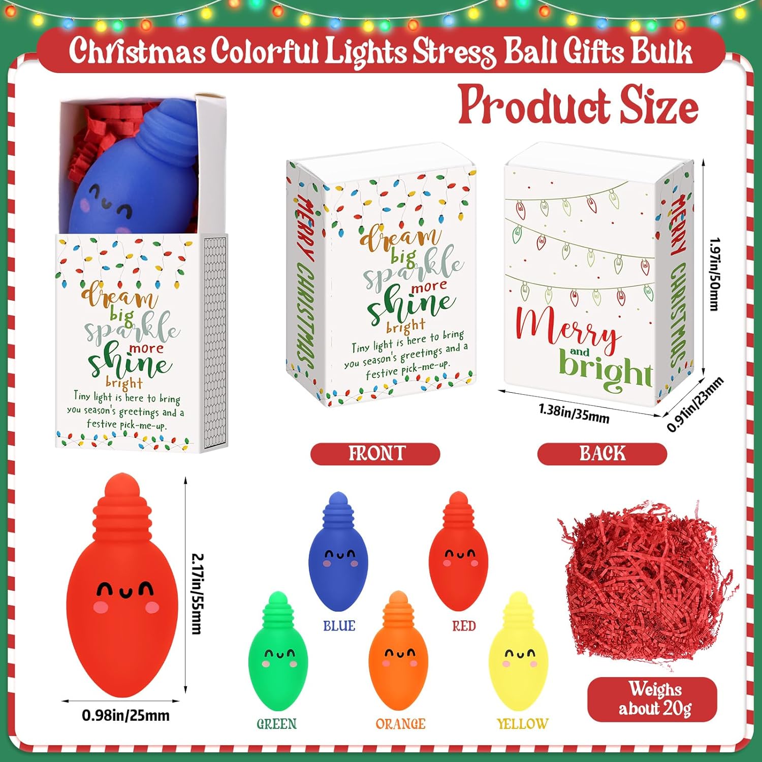 Wettarn 40 Sets Christmas Positive Gifts Light Bulb Stress Balls with Support Gift Boxes Bulk Merry Christmas Party Favors for Employee Coworker Friends Office Relief Toys Stocking Stuffers