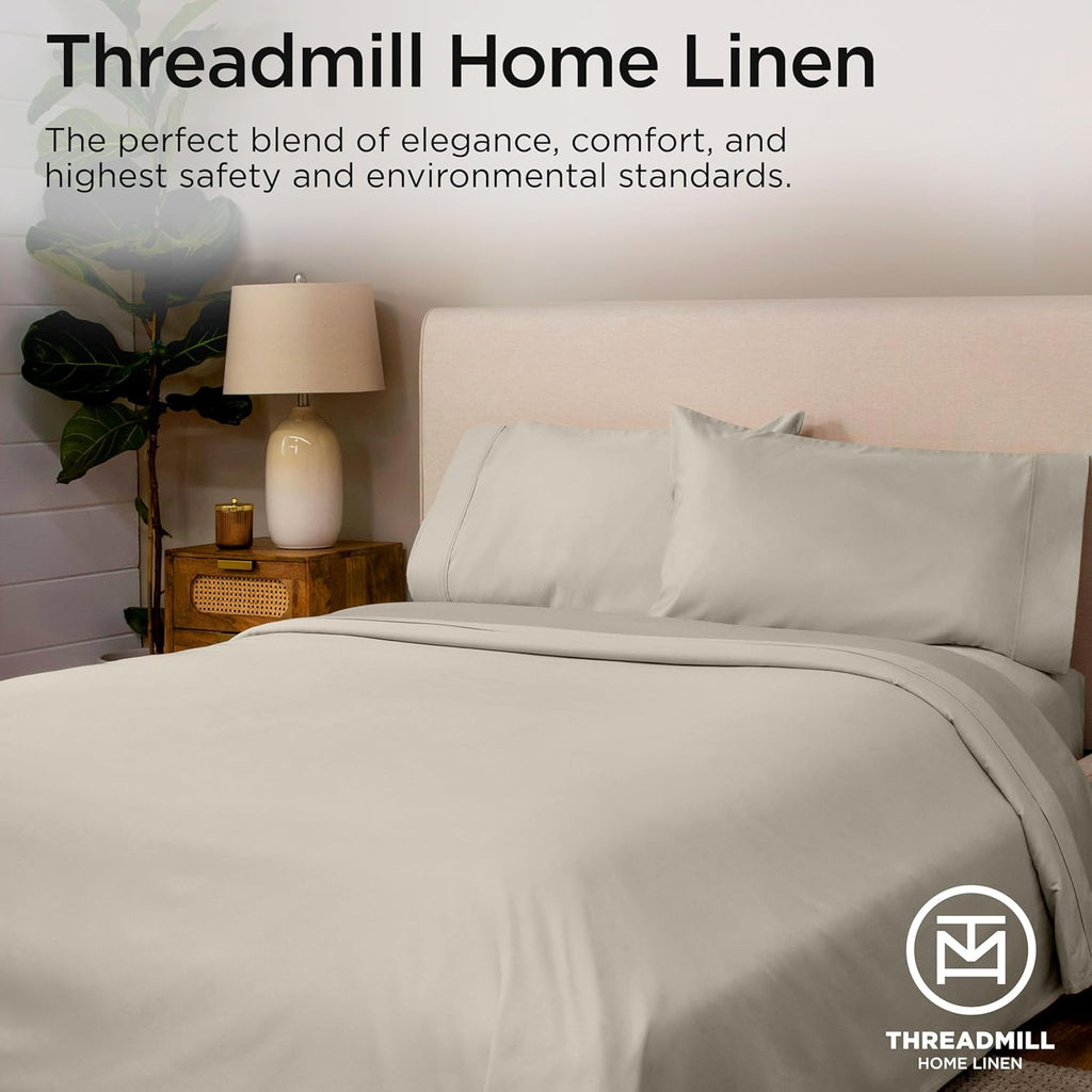 Threadmill King Size Sheets | 600 Thread Count King Bed Sheets Set for King Mattress 16” Deep Pocket | Sateen Weave 4-Piece Bedding Set with Cooling Effect | Taupe