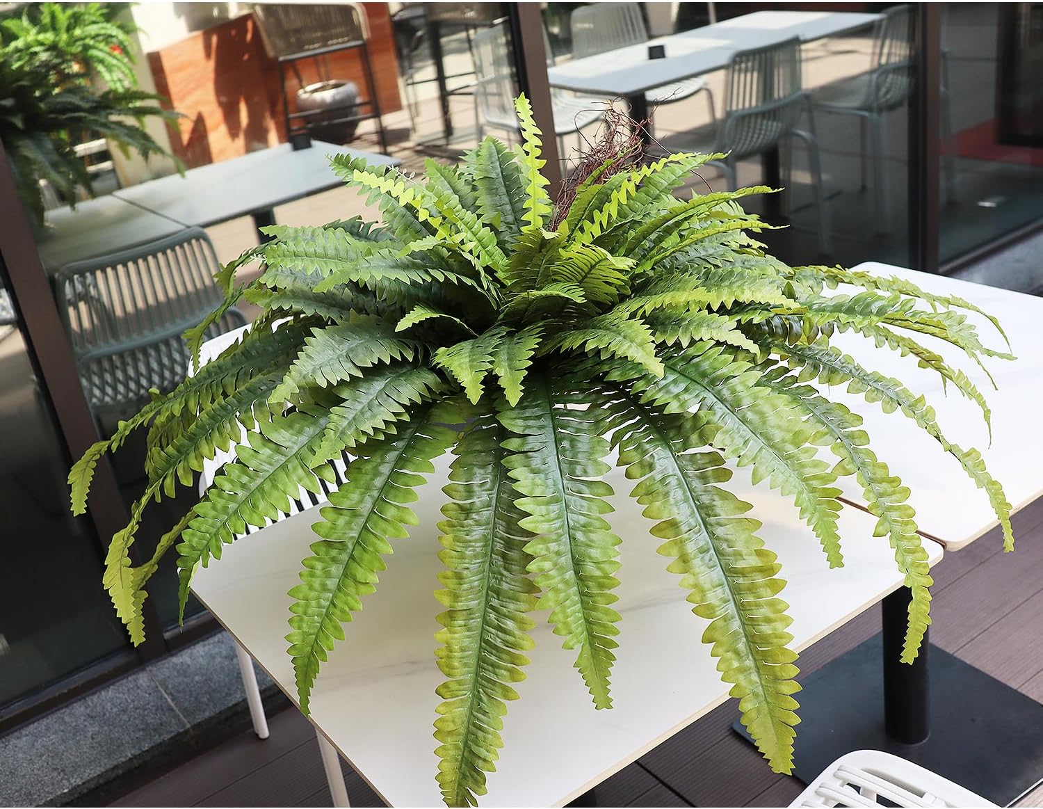 Large Artificial Ferns for Outdoor 96 Fronds Fake Boston Fern Faux Ferns Plant Silk Greenery for Indoors Home Garden Porch Windowsill Decor (1 Stem)