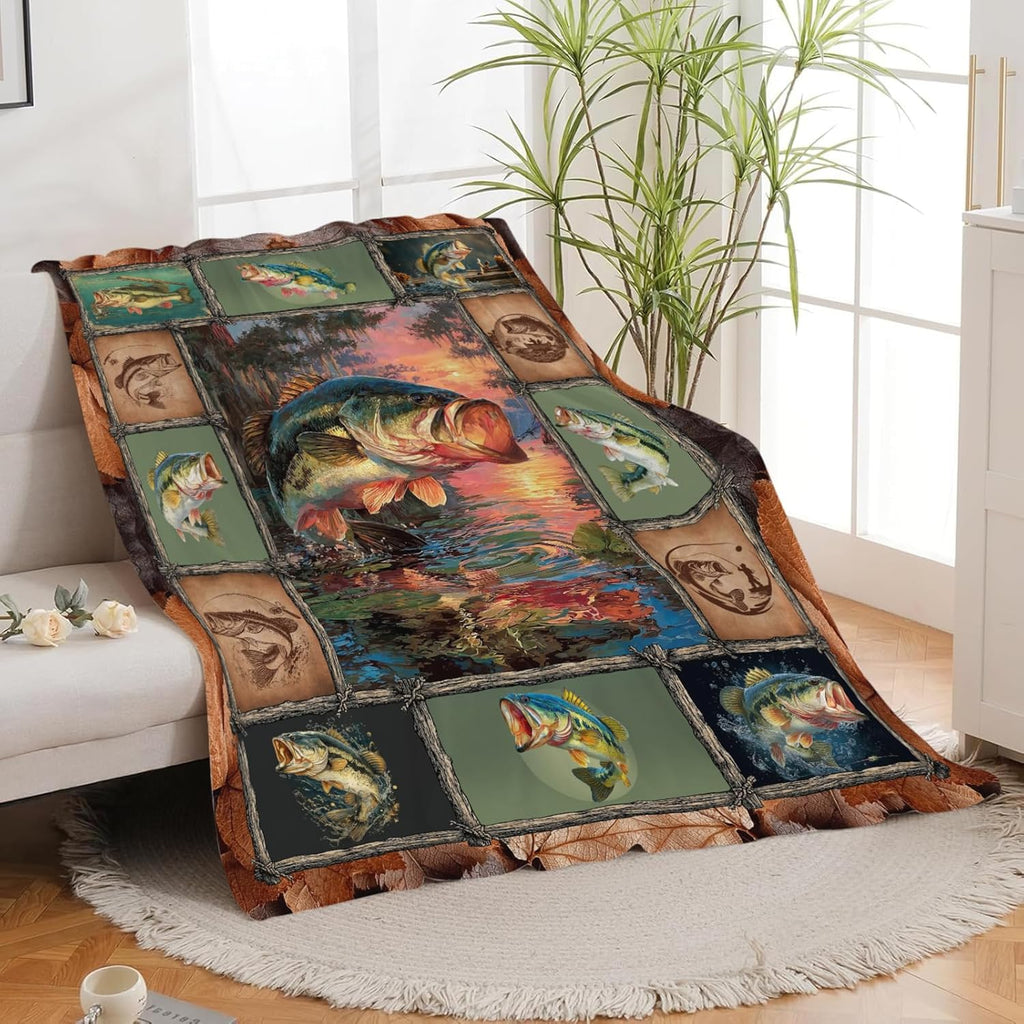 Fish Throw Blanket Fishing Stuff Gifts for Kids Girls Boys Adults Women Men Soft Cozy Warm Plush Fluffy Fuzzy Fleece Blanket Decor 40''X50''