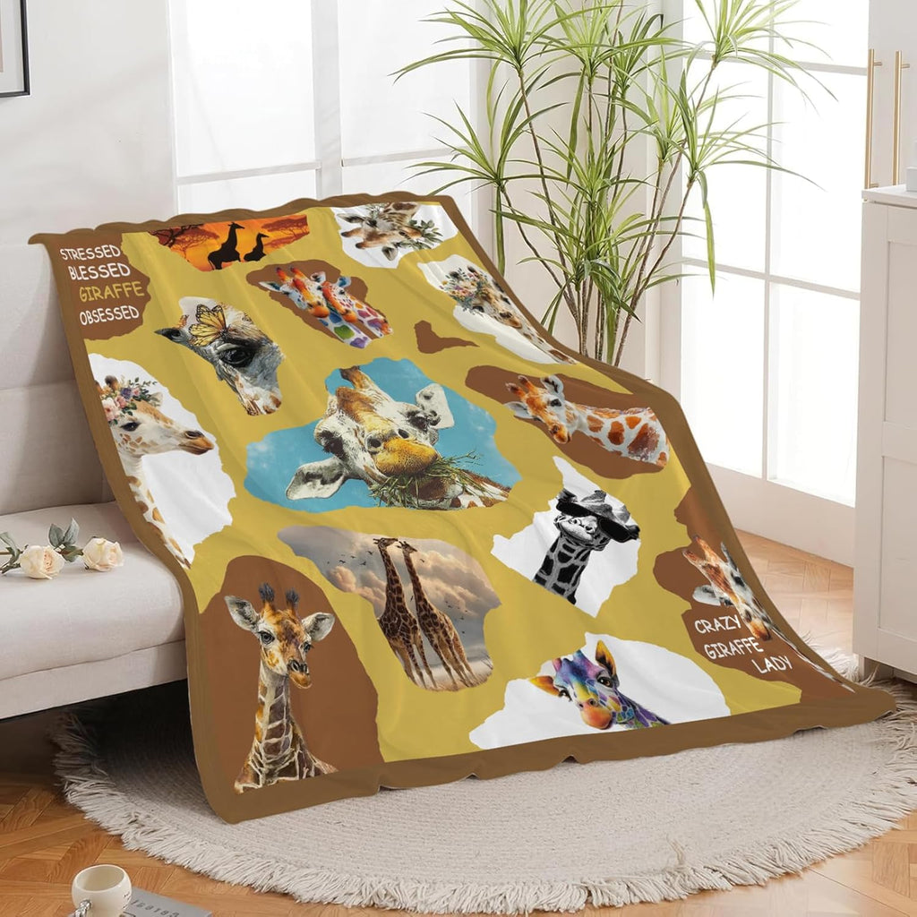 Giraffe Throw Blanket Giraffe Stuff Gifts for Kids Girls Boys Adults Women Men Soft Cozy Warm Plush Fluffy Fuzzy Fleece Blanket Decor 60''X80''