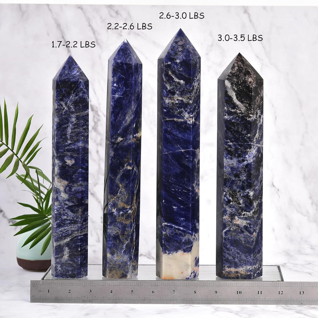 JIC Gem Large Blue Sodalite Obelisk Tower Points Healing Crystal Wand 6 Faceted Blue Quartz Crystals Tower Wand Home Decor Reiki Healing 1.7-2.2 Lbs