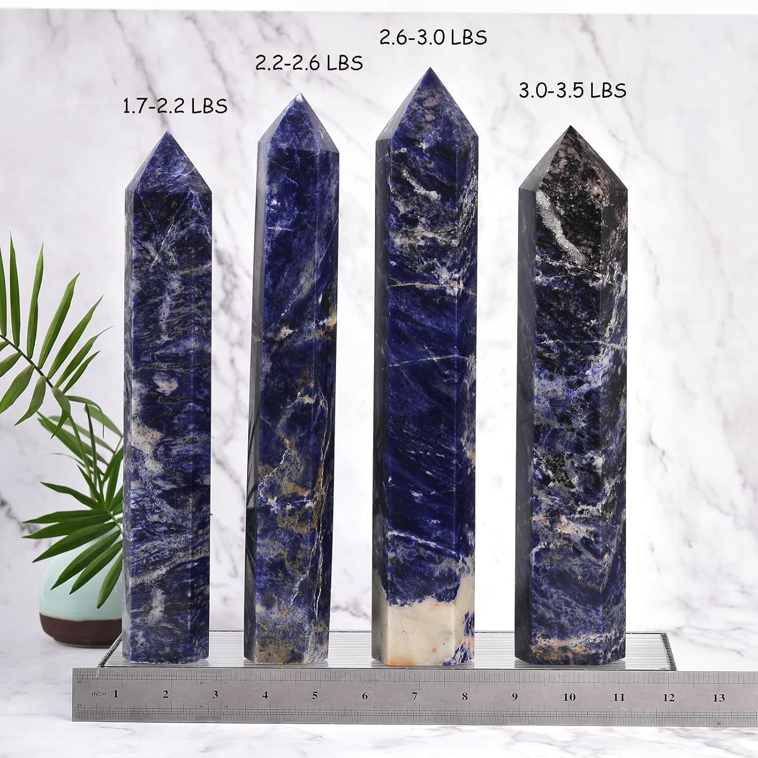 JIC Gem Large Blue Sodalite Obelisk Tower Points Healing Crystal Wand 6 Faceted Blue Quartz Crystals Tower Wand Home Decor Reiki Healing 1.7-2.2 Lbs