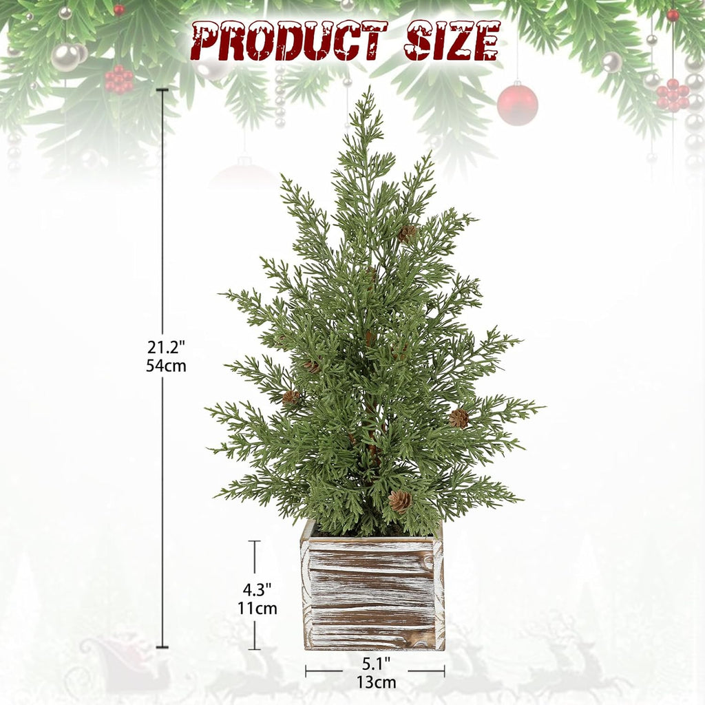 Briful Artificial Christmas Tree 21.2’’ Tall, Mini Tabletop Xmas Tree with Pinecones in Rustic Wooden Box, Small Faux Cedar Tree for Home Office Holiday Decor, Farmhouse Winter Table Centerpiece