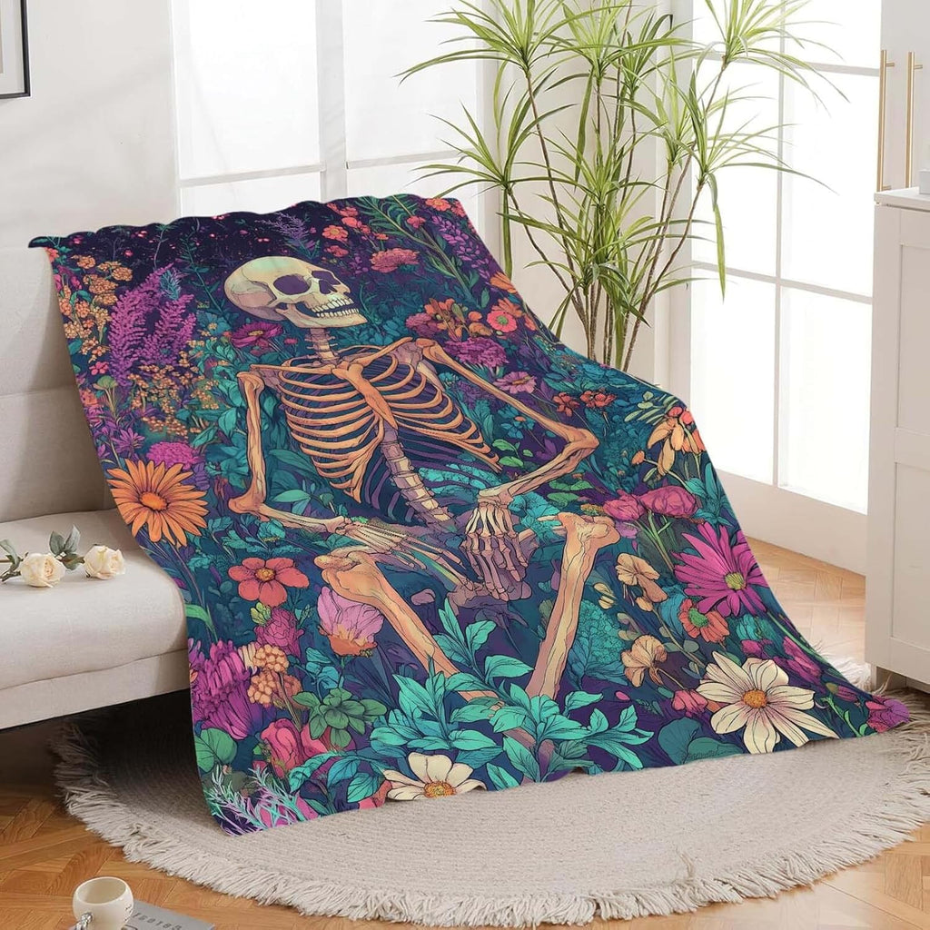 Skull Throw Blanket Skeleton Stuff Gifts for Kids Girls Boys Adults Women Man Soft Cozy Warm Plush Fluffy Fuzzy Fleece Blanket Decor 60''X80''