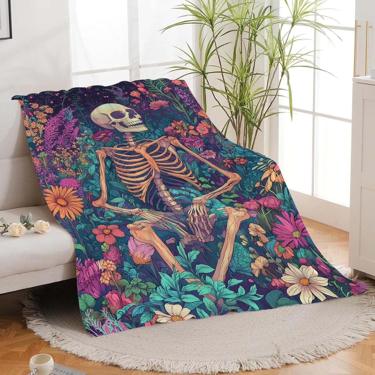 Skull Throw Blanket Skeleton Stuff Gifts for Kids Girls Boys Adults Women Man Soft Cozy Warm Plush Fluffy Fuzzy Fleece Blanket Decor 40''X50''
