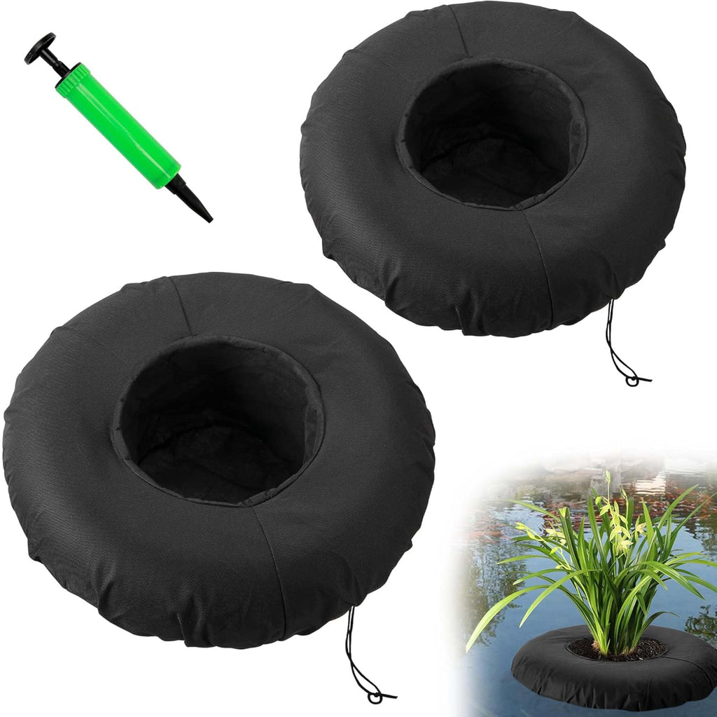 DECOHS 2 Pack Floating Planters for Ponds, 2 Sizes Woven Fabric Floating Pond Plant Baskets, Aquatic Plant Fish Barrier Floating Island for Garden Water Features and Aquascape Decoration