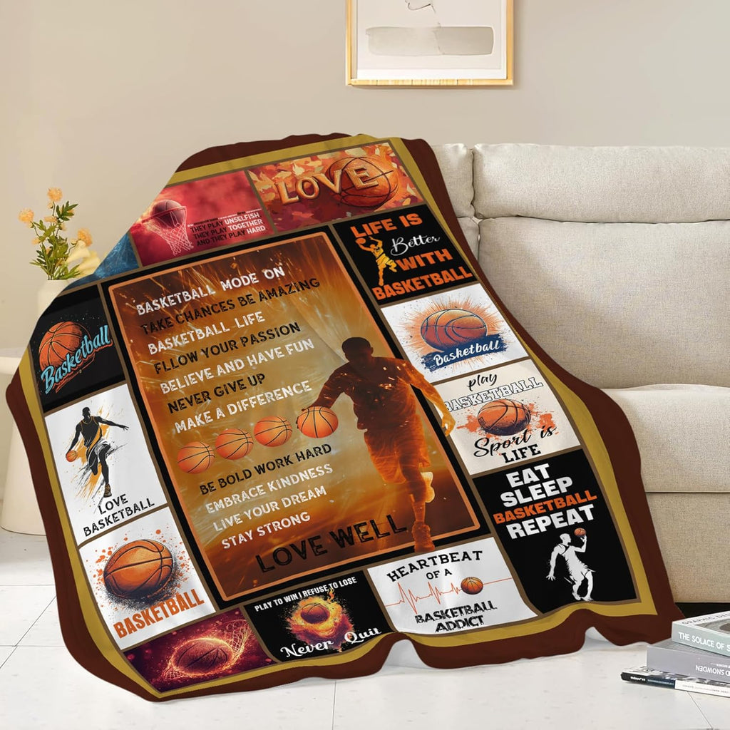 Basketball Blanket Sports Basketball Throw Blanket Gifts for Player Kids Girls Boys Adults Women Man Super Soft Cozy Plush Fluffy Fuzzy Fleece Blanket Decor 40''X50''
