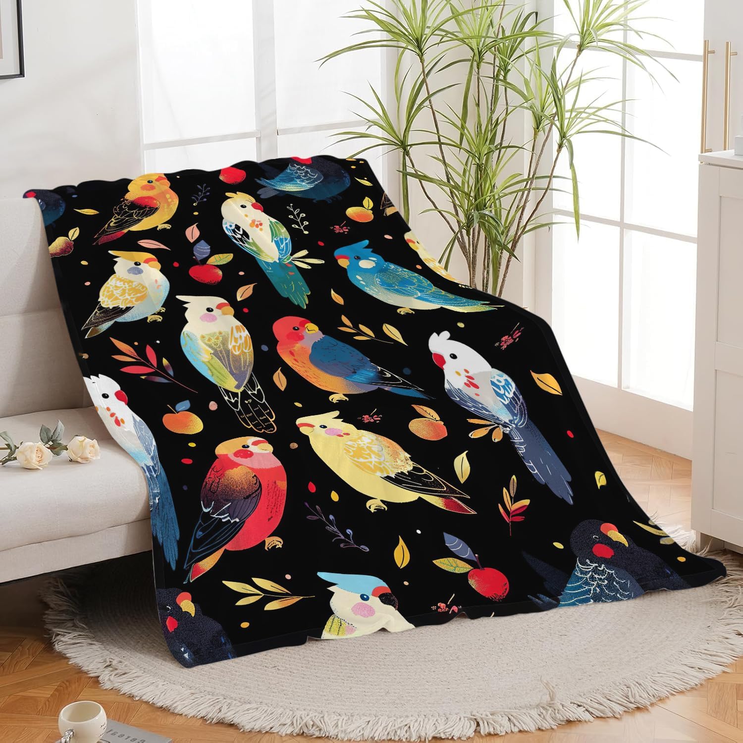Parrot Bird Throw Blanket Cute Cockatiel Stuff Gifts for Kids Girls Boys Adults Women Men Soft Cozy Warm Plush Fluffy Fuzzy Fleece Blanket Decor 40''X50''