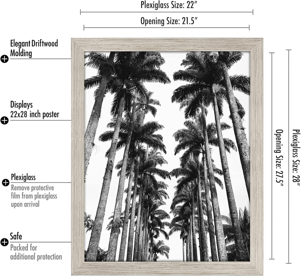Americanflat 22x28 Poster Frame with Polished Plexiglass - Wide Picture Frames Made of Engineered Wood for Vertical or Horizontal Wall Display - Epic Collection - Driftwood