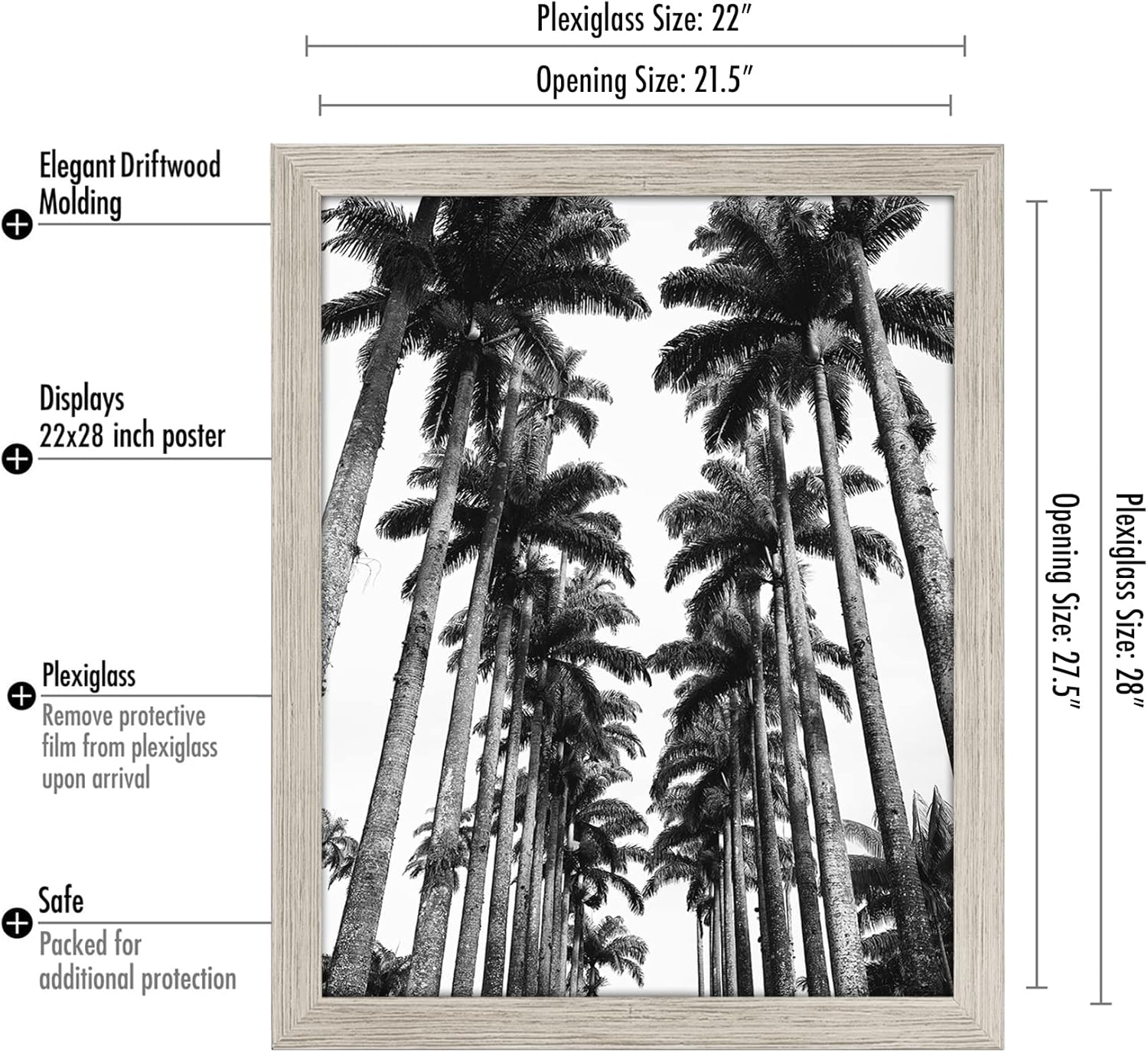 Americanflat 22x28 Poster Frame with Polished Plexiglass - Wide Picture Frames Made of Engineered Wood for Vertical or Horizontal Wall Display - Epic Collection - Driftwood