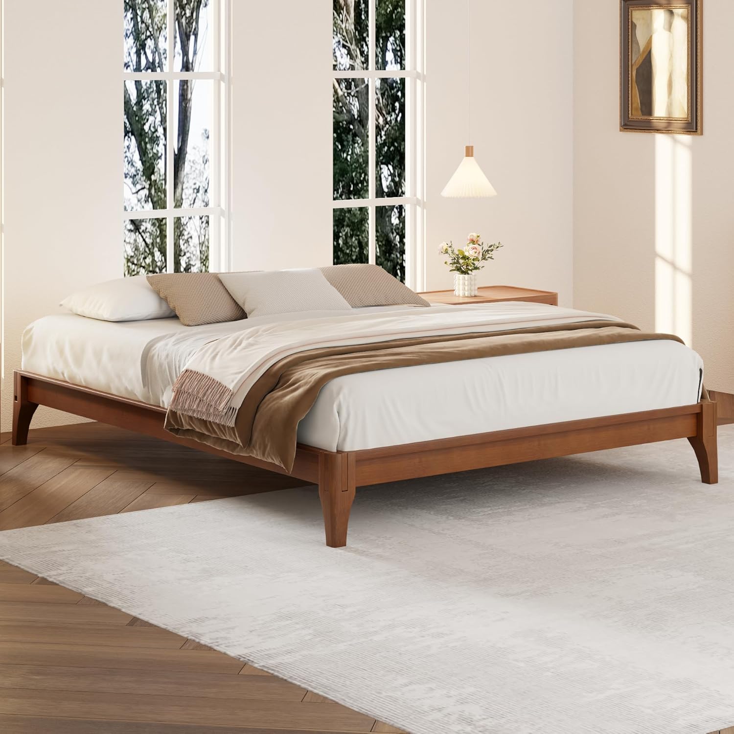 Merax Full Size Bamboo Wood Platform Bed Frame with No Headboard, Under Bed Storage, Wood Slat Support, No Box Spring Needed, Easy Assembly, Brown