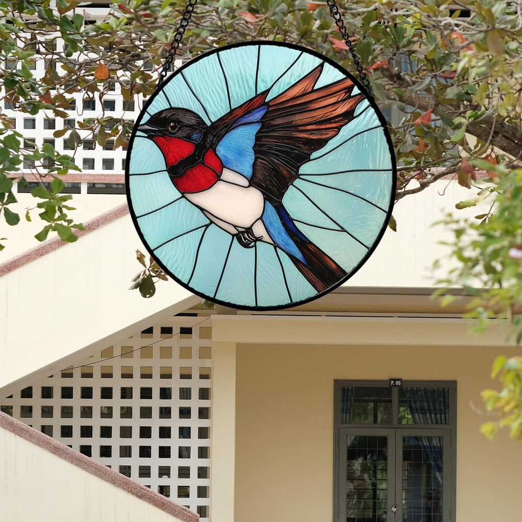 Stained Glass Window Hanging 4 Pcs Set Cardinal Blue Birds 9.8" - Suncatcher Door Garden Sun Catcher Decor Birthday Mother's Day for Bird Lovers Men Woman Nana Friend