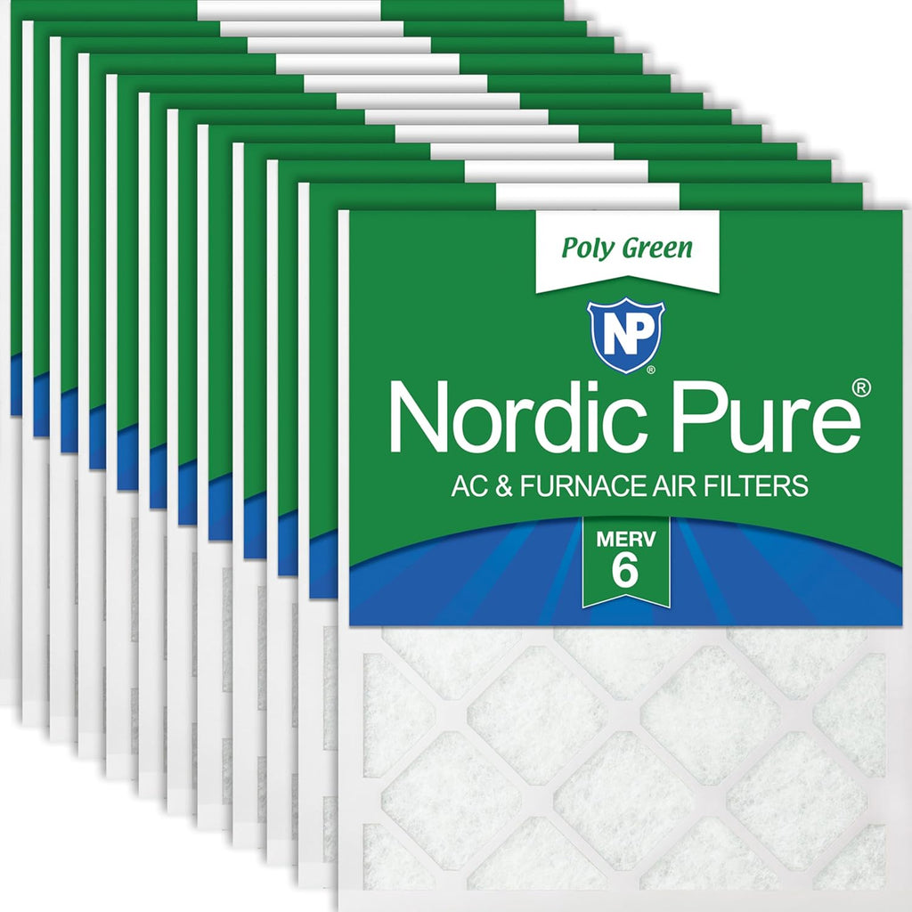 Nordic Pure 20x25x1 (Actual Size: 19 1/2 x 24 1/2 x 3/4) Poly Green MERV 6 AC Furnace Air Filters – Reduces Dust, Pollen, Pet Dander & Allergens – 12-Pack