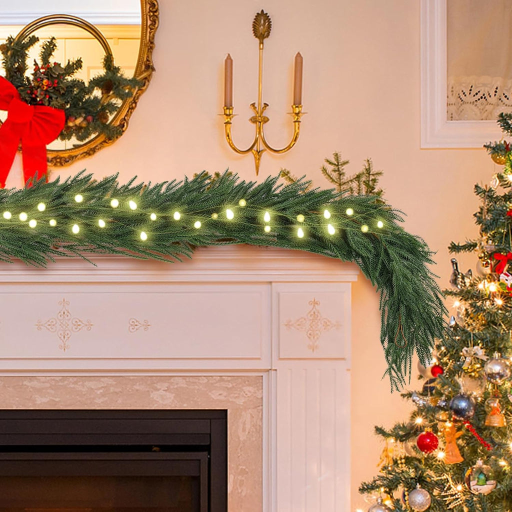 6FT Christmas Garland,Flexible Greenery Artificial Norfolk Pine Garland for Fireplace Mantel Staircase Front Door Table Centerpiece, Indoor Outdoor Holiday Decor with Realistic Pine Needles (2)