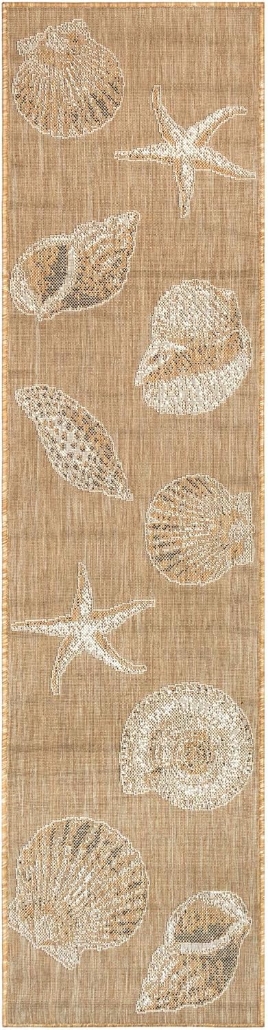 Liora Manne Carmel Indoor/Outdoor Power Loomed Synthetic Blend Low Profile Area Rug - Transitional Coastal Seashell Decorative (Shells Sand) (1'11" x 4'11")