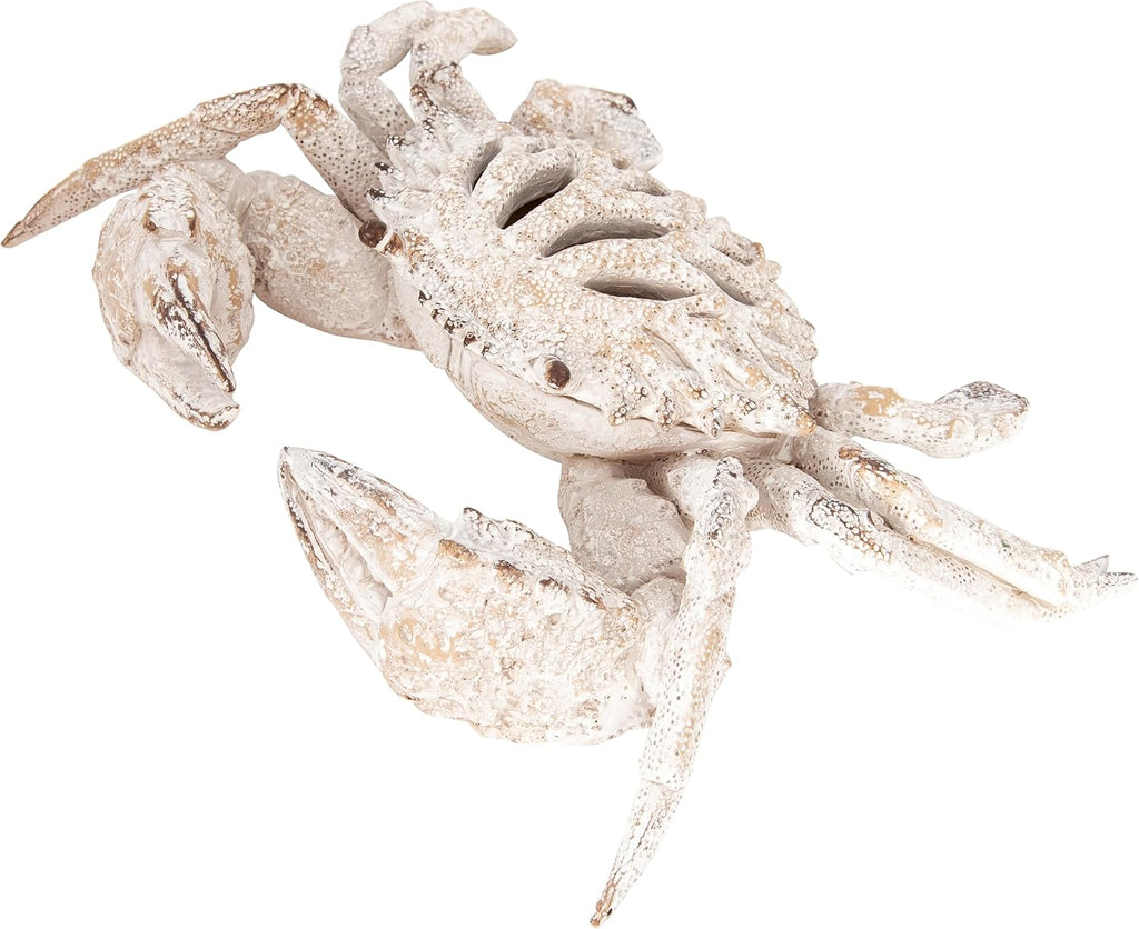 White Coral Crab Statue – Coastal Coral Reef Ocean Decor for Beach House | Polystone Nautical Figurine for Shelf, Tabletop, or Mantel Display (11” x 10”) by Corner Merchant