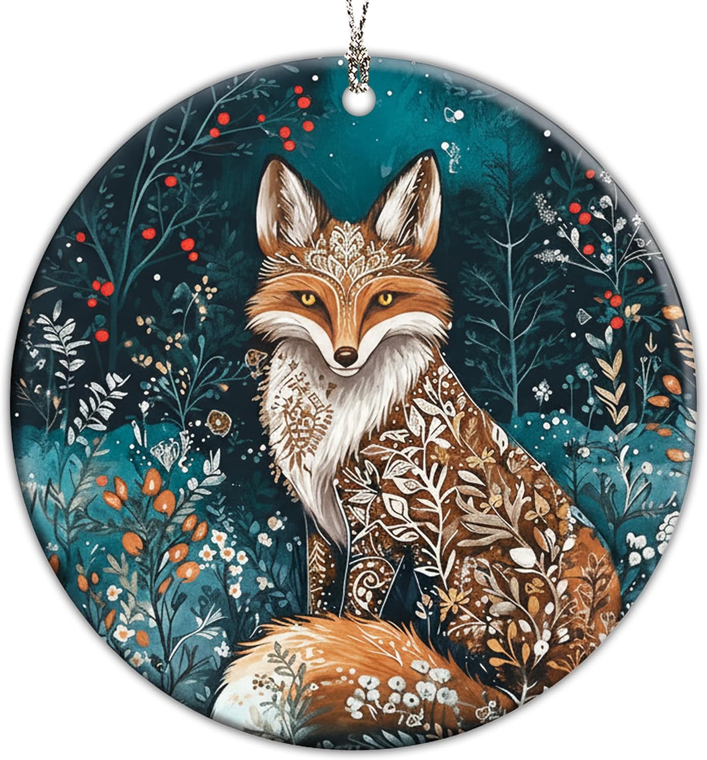 Fox Christmas Ornament 2025, Dated Christmas Ornament 2025, Fantasy Botanical Fox Ornament, Unique Winter Holiday Decoration, Nature Inspired Gifts for Women, Forest Creature Ornament