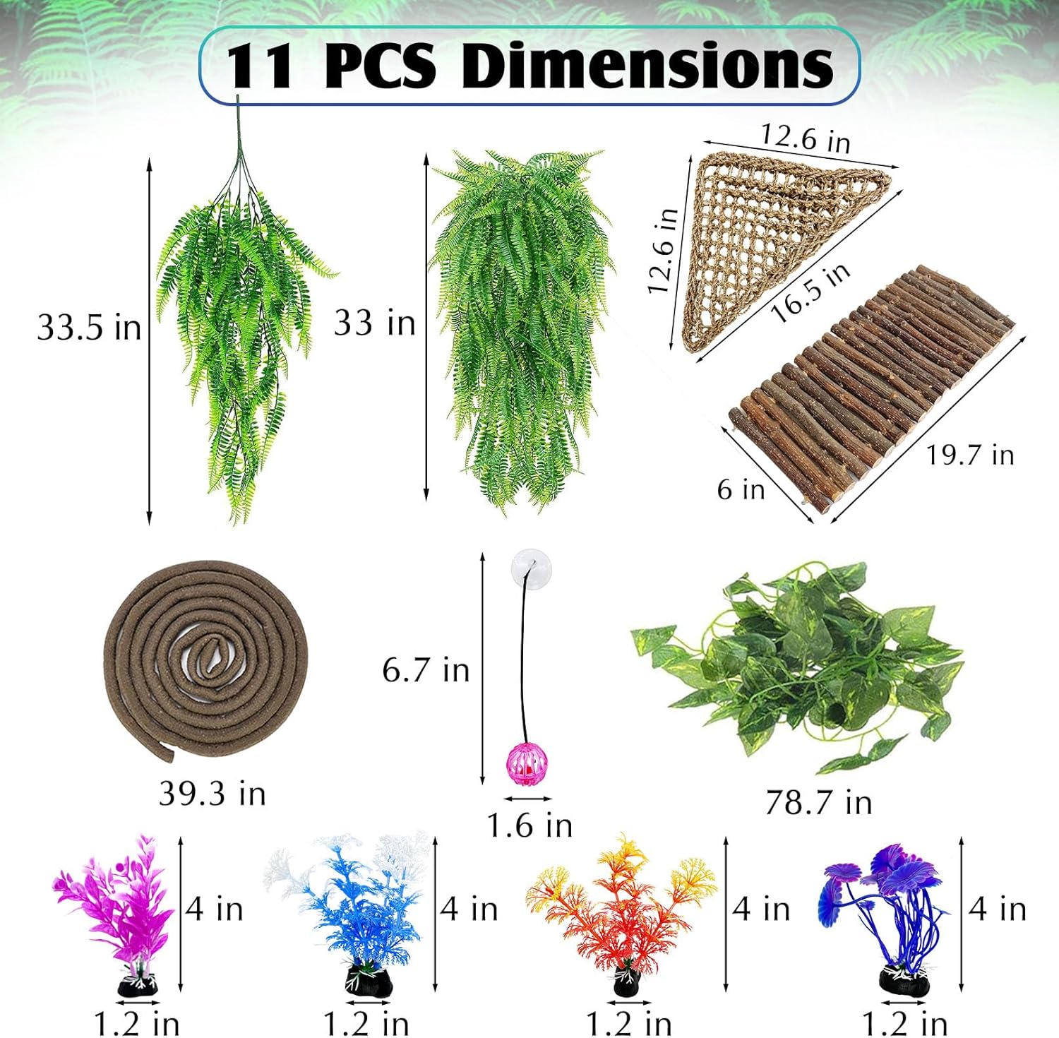 Hamiledyi Ladder and Hammock for Bearded Dragon Tank Accessories Active 11 PCS Reptile Hammock Bridge Flexible Jungle Climber Vines Leopard Gecko Tank Habitat Decor Terrarium Plants for Lizard Hiding