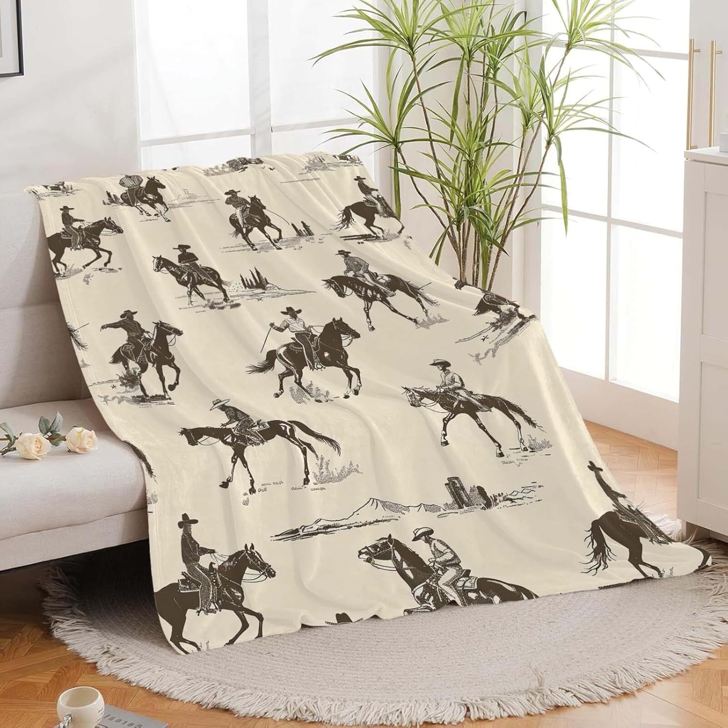 Western Cowboy Throw Blanket Wrangler Horse Stuff Gifts for Boys Girls Kids Adults Women Men Soft Cozy Warm Plush Fluffy Fuzzy Fleece Blanket Decor 40''X50''