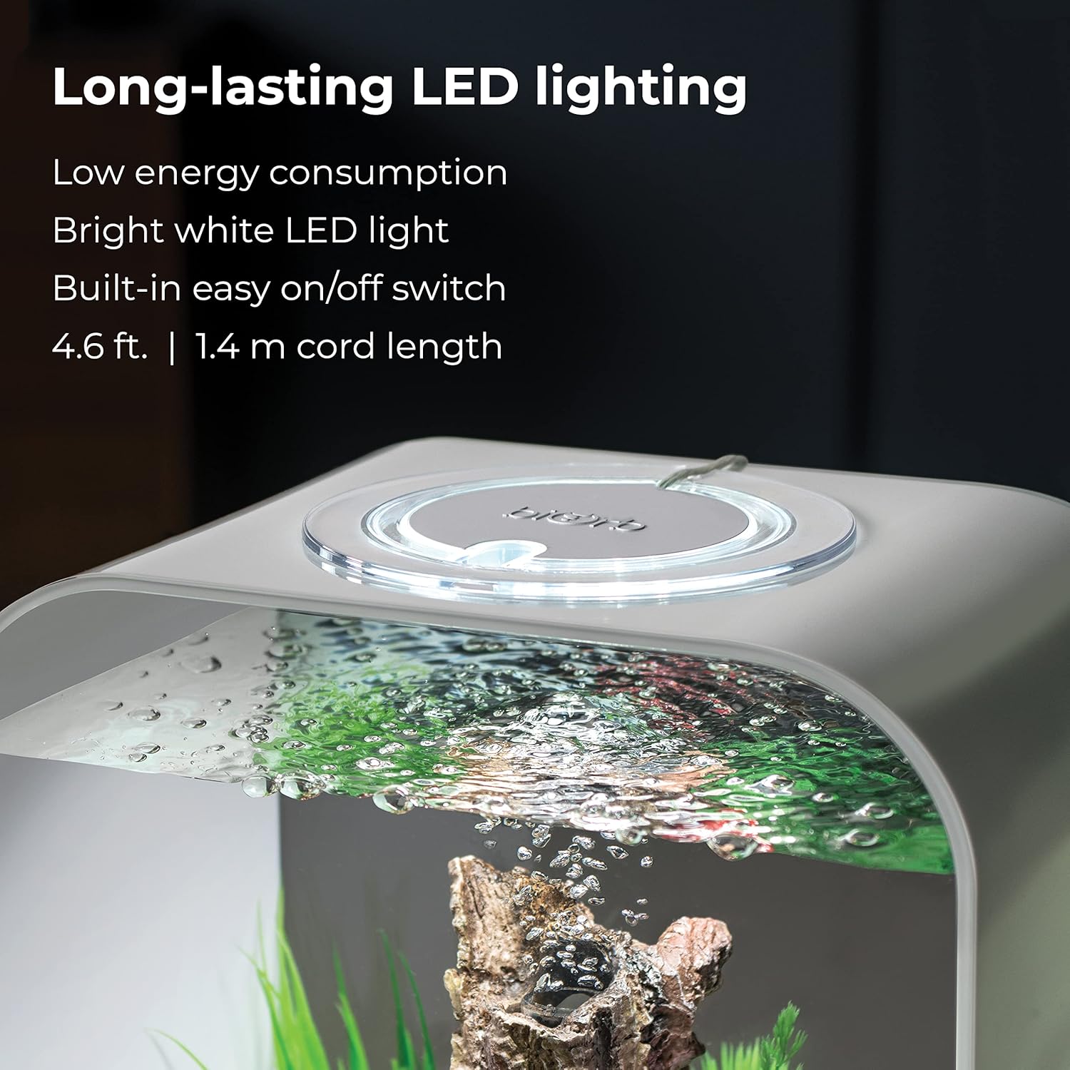 biOrb Life 15 Acrylic 4-Gallon Aquarium with White LED Lights Modern Compact Tank for Tabletop or Desktop Display, Transparent