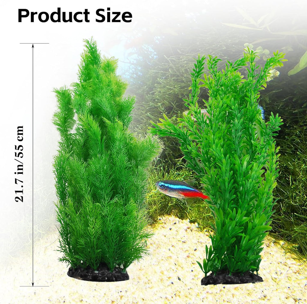 kathson Aquarium Plants Plastic Realistic Tall Fish Tank Plant Decorations Seaweed Fish Tank Decor Artificial Plants Ornament for Aquarium Extra Large 21.7 Inches (Green,2 PCS)