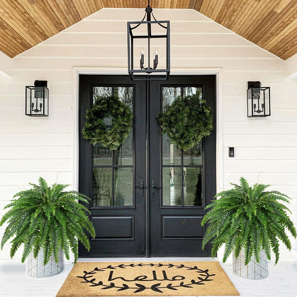 Artificial Boston Fern Bush- Set of 2 Large Artificial Ferns for Outdoors, 45Inch Large Faux Ferns, Suitable for Office & Living Room Decor, 55Branches for Each Bouquet