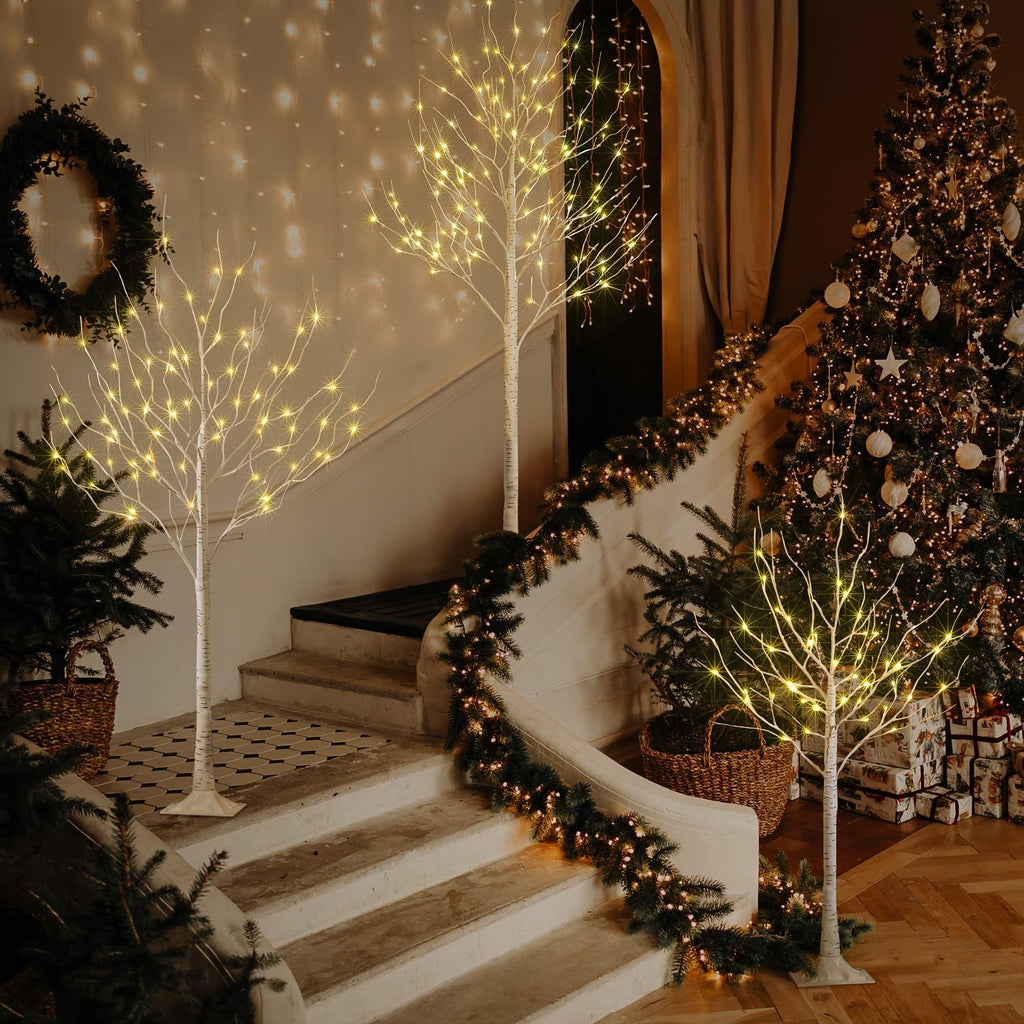 LIGHTSHARE LED Birch Tree Light Set - 4ft, 6ft, 8ft Trees with Warm White Lights - Indoor Outdoor Christmas Wedding Party Decorations (3-Pack)