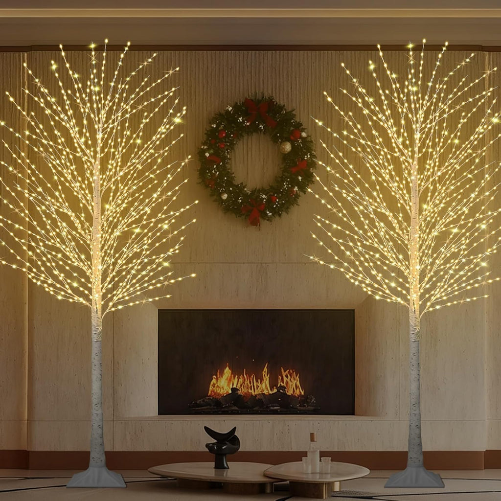 7FT Lighted Birch Tree, Birch Tree with 1200 LED Lights, 8 Twinkling Modes and Timer, Dimmable, Light Up Twig Christmas Tree for Indoor Outdoor Home Party Garden Wedding Decorations