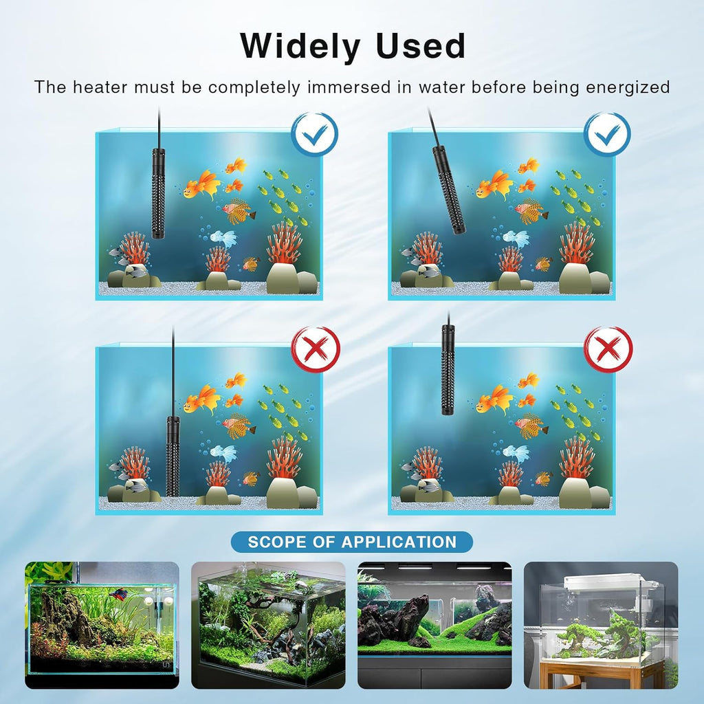 AQQA Aquarium Heater,300W 500W 800W 1000W 1200W Fish Tank Heater,59℉-93℉ Submersible Intelligence Aquarium Heater with Over-Temperature Dry Burning Protection (800W(for 80-210 Gallon))