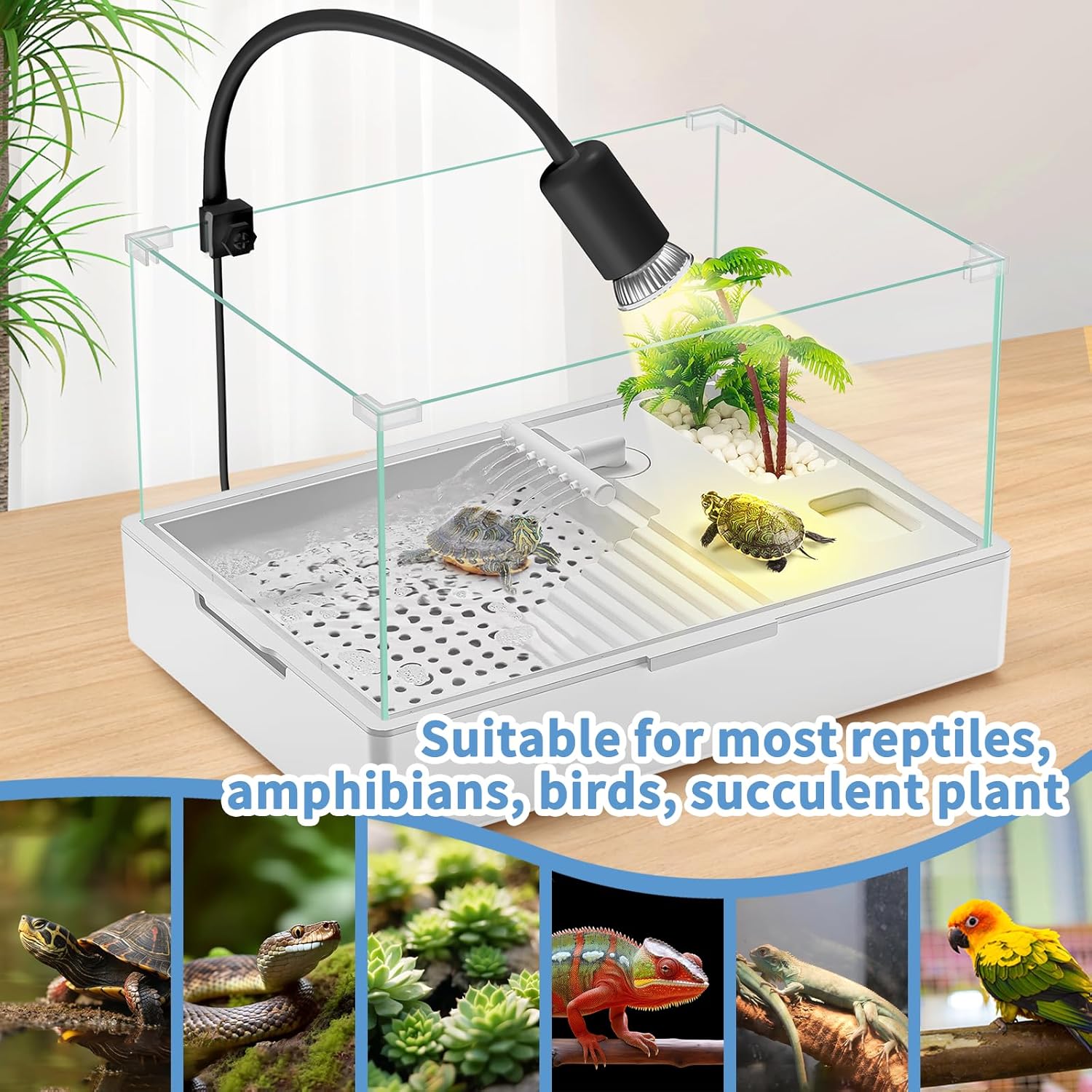 Reptile Heat Lamp, 360° Rotatable UVA/UVB Light Lamp with 2 Pack Basking Bulbs (25W + 35W), Suitable for Bearded Dragon, Reptiles, Turtle, Lizard, Snake (Black)
