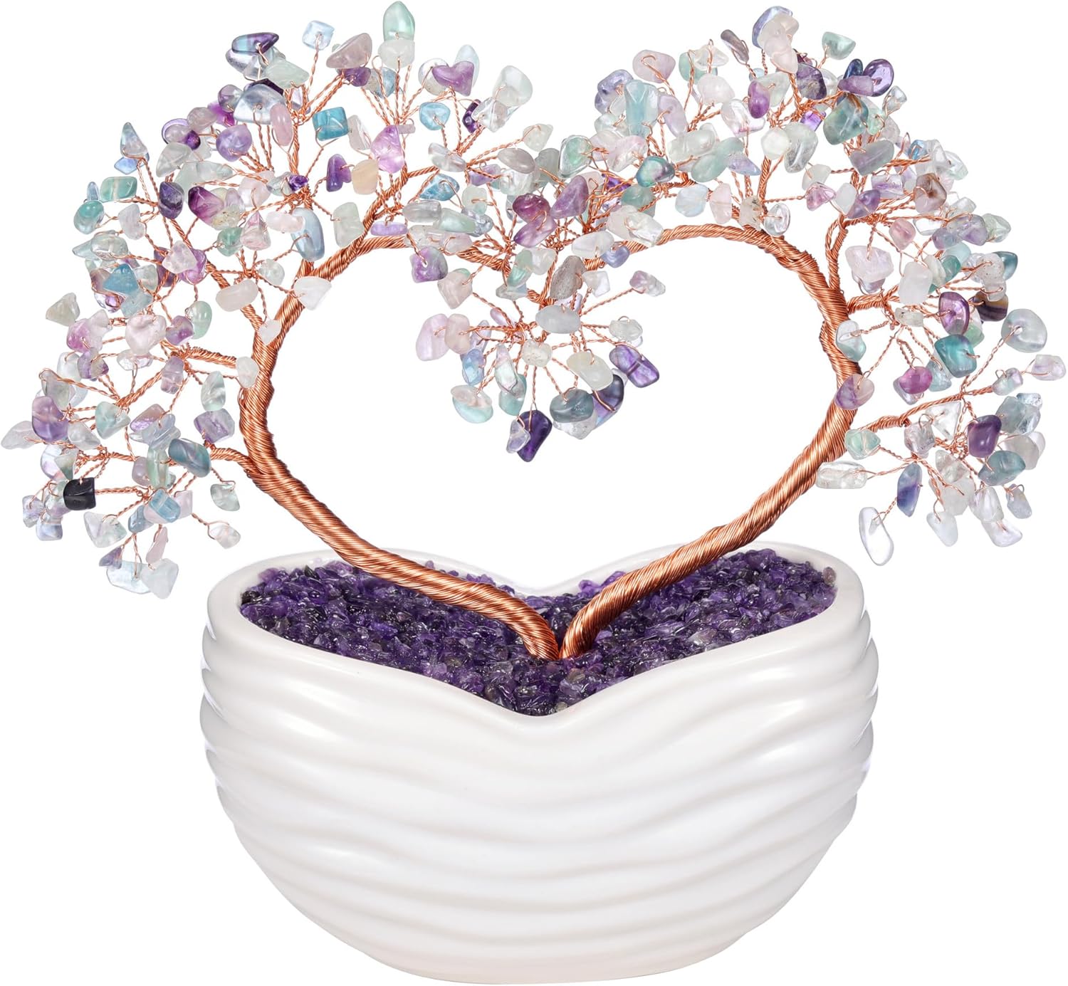 GEHECRST Fluorite Crystal Tree Handmade Healing Crystal Gemstone Heart Stone Bonsai Tree Energy Feng Shui Ornament Crystal Gifts for Mom Mothers Day Women Home Office Desk Decor Christmas