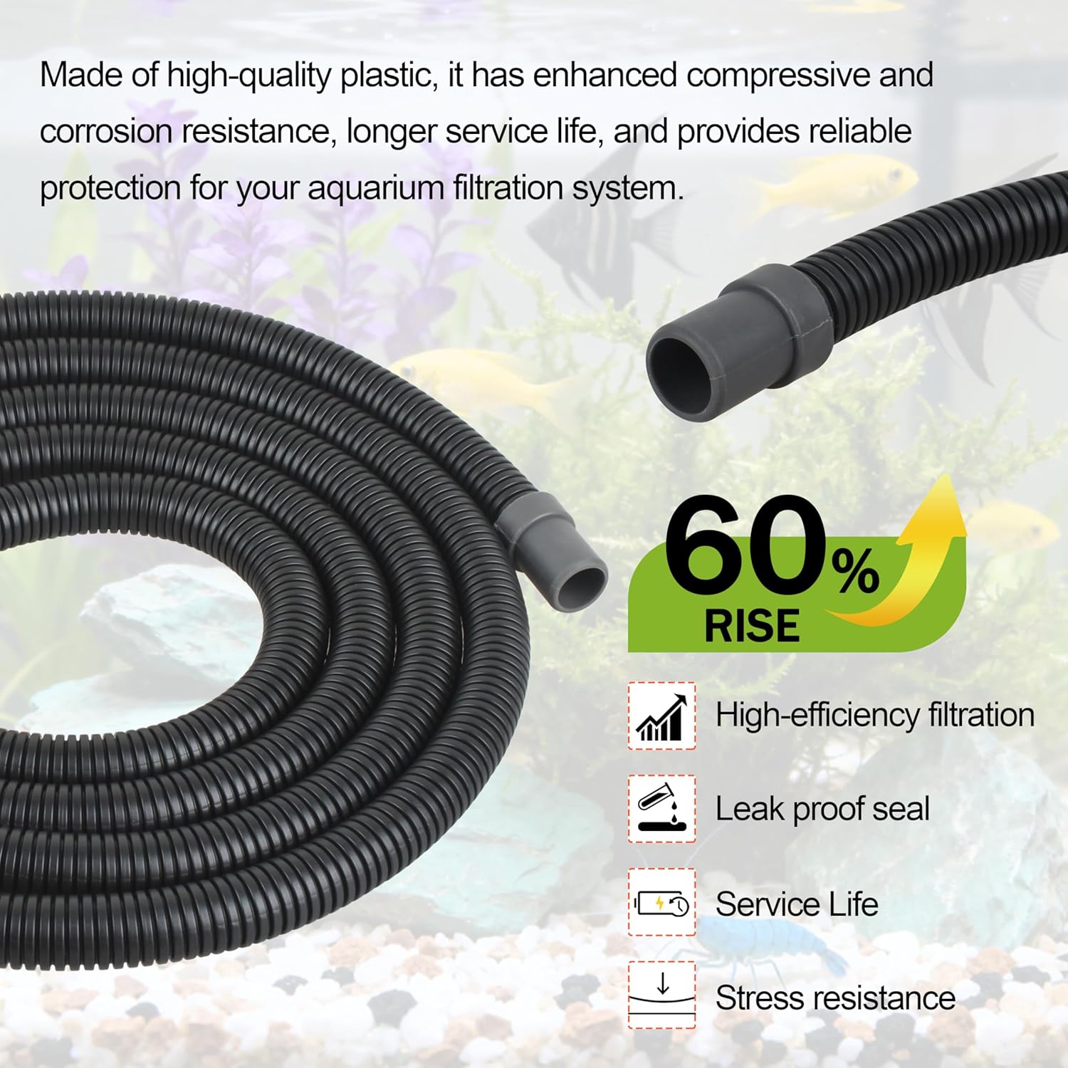 A20015 Ribbed Aquarium Tubing for Fluval 305-407 Canister Filter Hose，9.8Ft