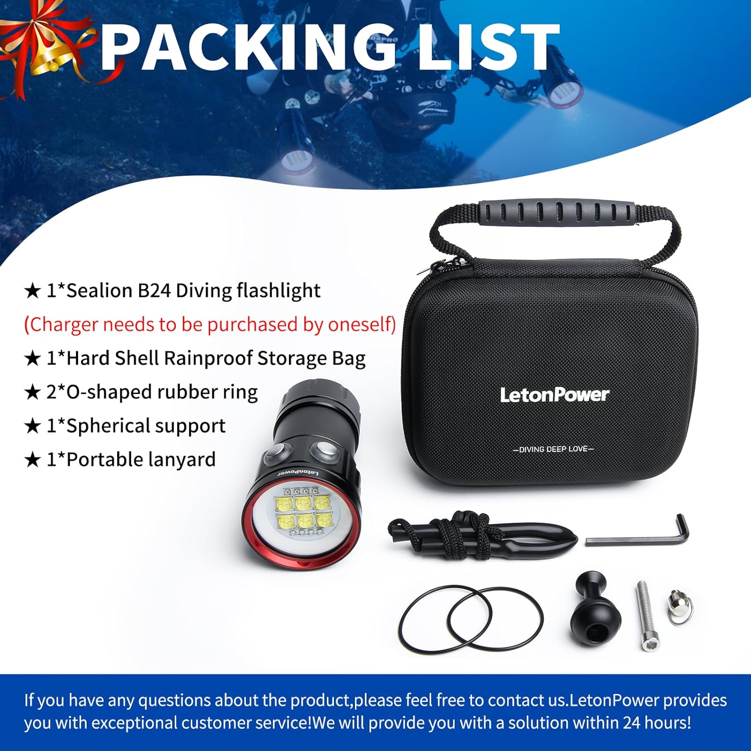 B24 Dive Light Underwater Flashlight 9000Lumens Underwater Video Lights 80m Scuba Dive Light Diving Flashlight for Under Water Sports,Underwater Video Shooting and Photography